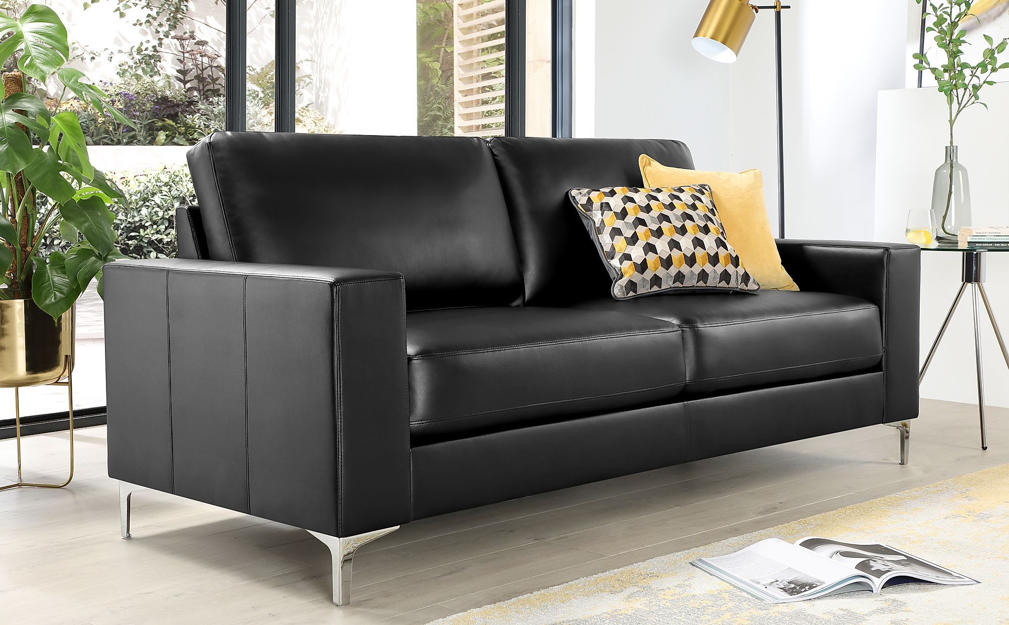 Baltimore Black Leather 3 Seater Sofa | Furniture Choice Regarding 3 Seat L Shaped Sofas In Black (Gallery 8 of 20)