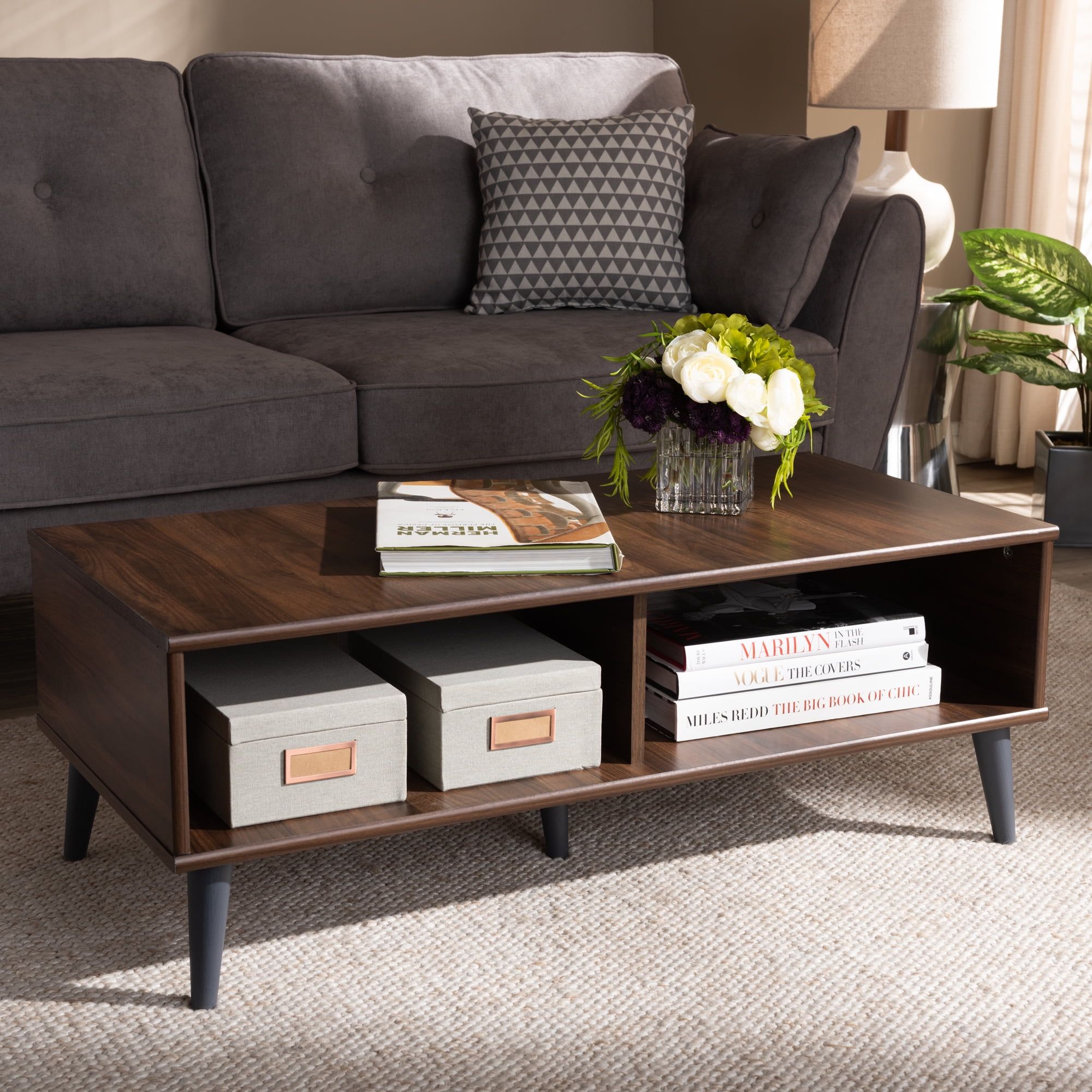 Baxton Studio Pierre Mid Century Modern Brown And Dark Grey Finished With Mid Century Modern Coffee Tables (Gallery 20 of 20)