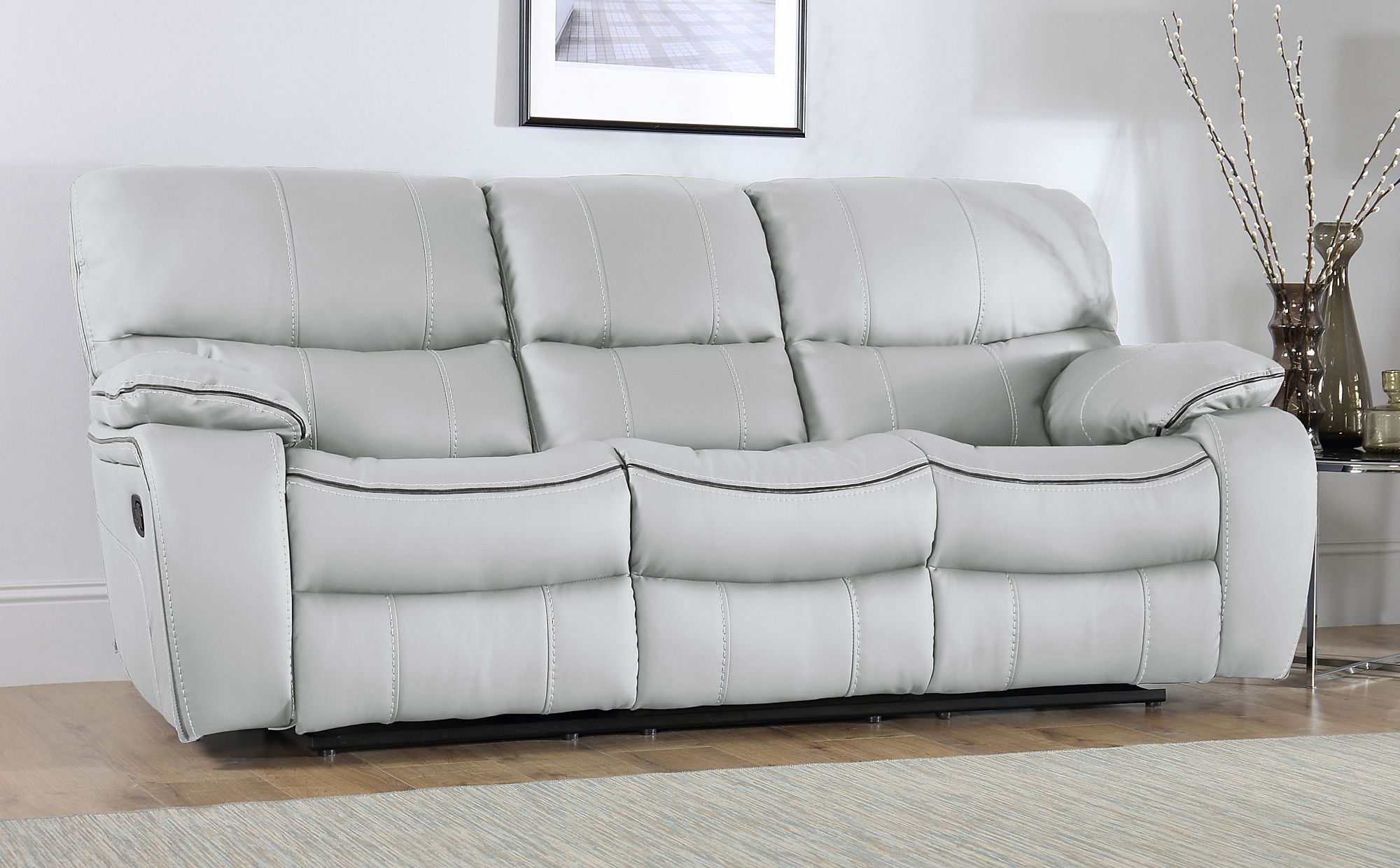 Beaumont Light Grey Leather 3 Seater Recliner Sofa | Furniture Choice Intended For Sofas In Light Gray (View 5 of 22)