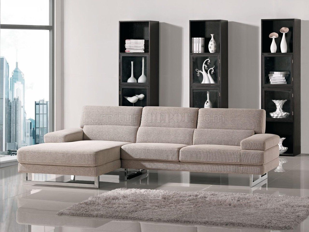 Beige Fabric L Shape Modern Sectional Sofa W/metal Legs With Small L Shaped Sectional Sofas In Beige (Gallery 3 of 21)