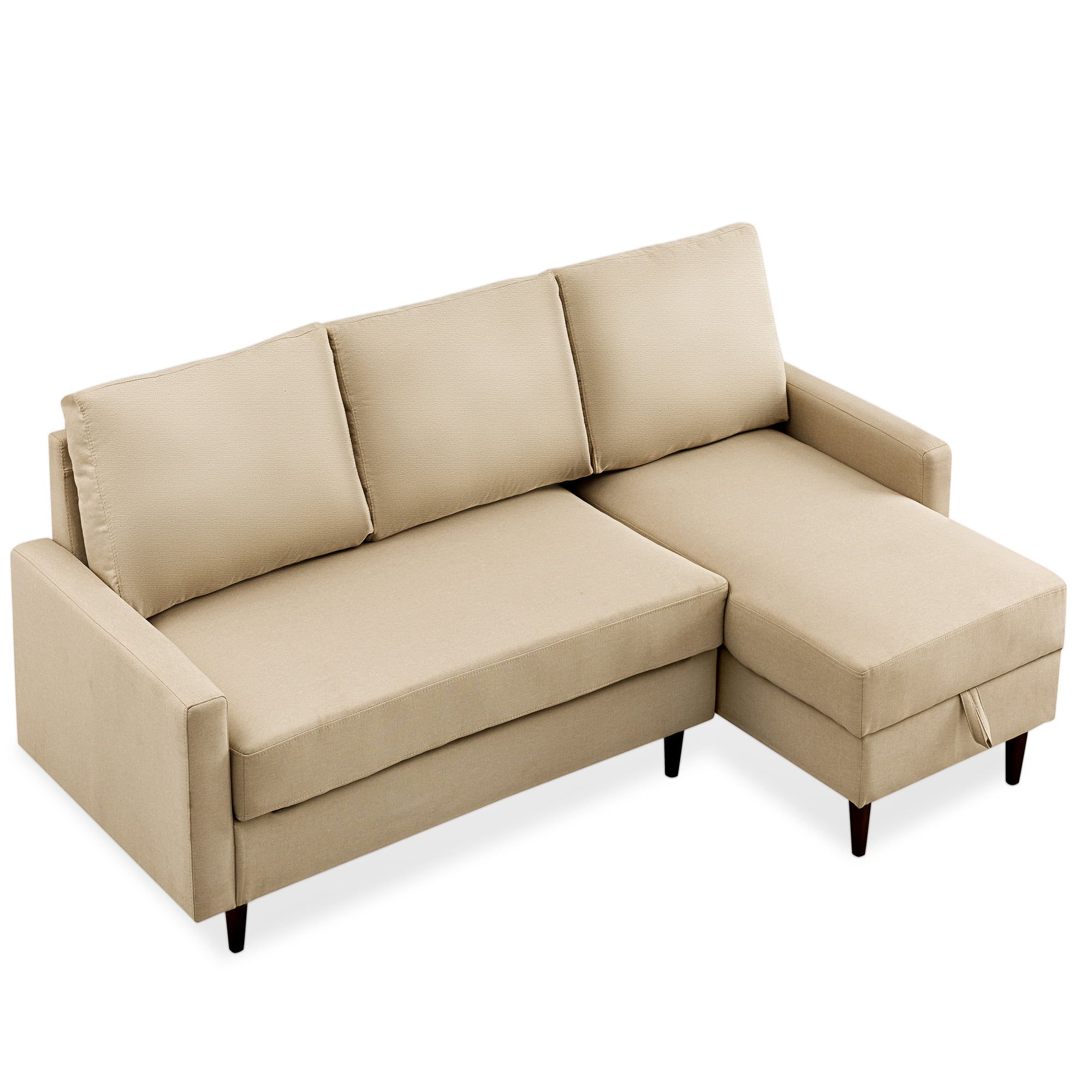 Beige Mid Century Pull Out Sleeper Sectional Sofa With Reversible Within Sofas In Beige (View 17 of 20)