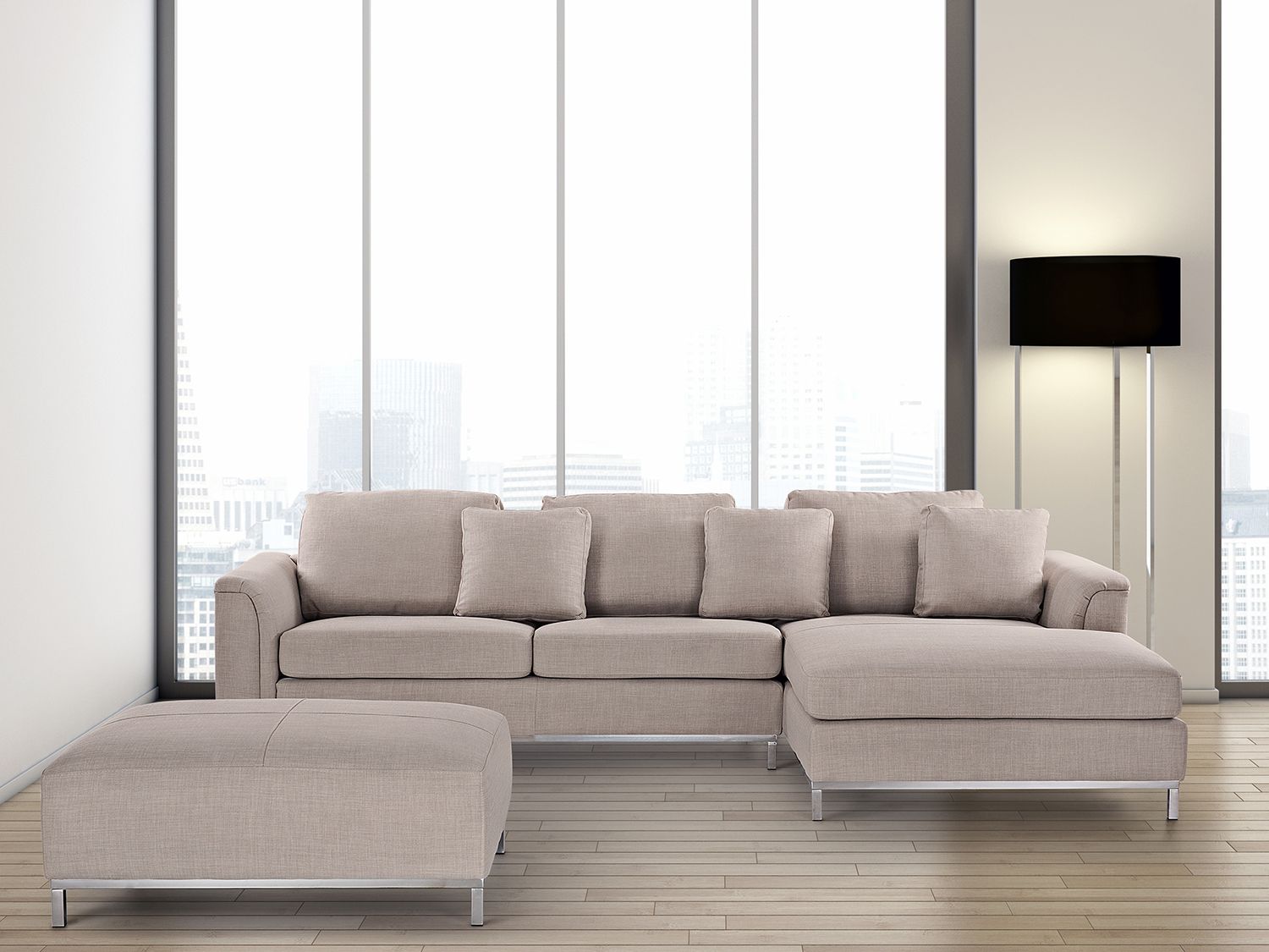 Beige Upholstery, Suite, With Ottoman, Corner, Sectional Sofa, L Shape For Small L Shaped Sectional Sofas In Beige (View 16 of 21)