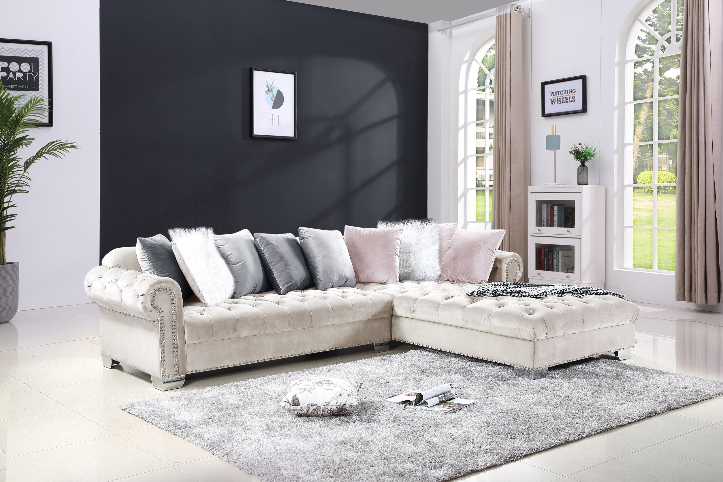 Beige Velvet Sectional Sofa Group – Pacific Imports, Inc. For Elegant Beige Velvet Sofas (Gallery 18 of 20)