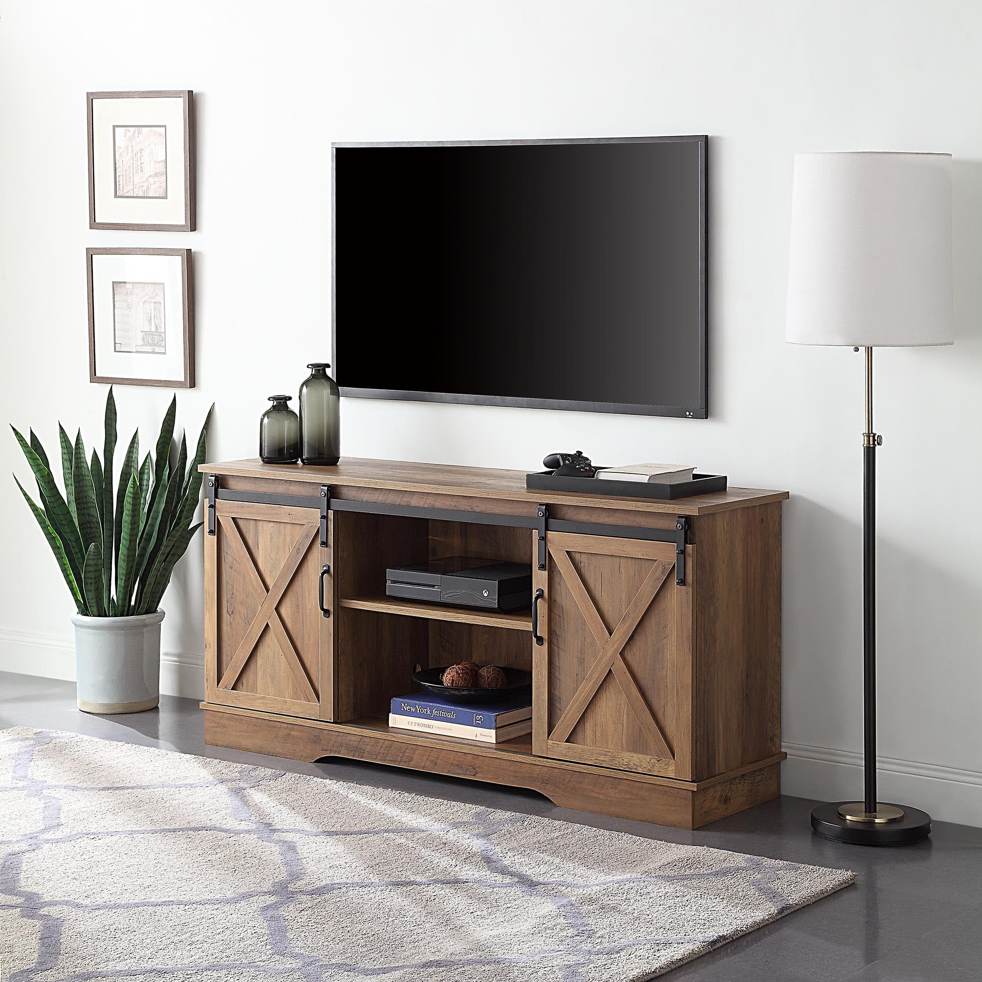 Belleze Modern Farmhouse Style 58 Inch Tv Stand With Sliding Barn Door In Modern Farmhouse Barn Tv Stands (View 2 of 20)