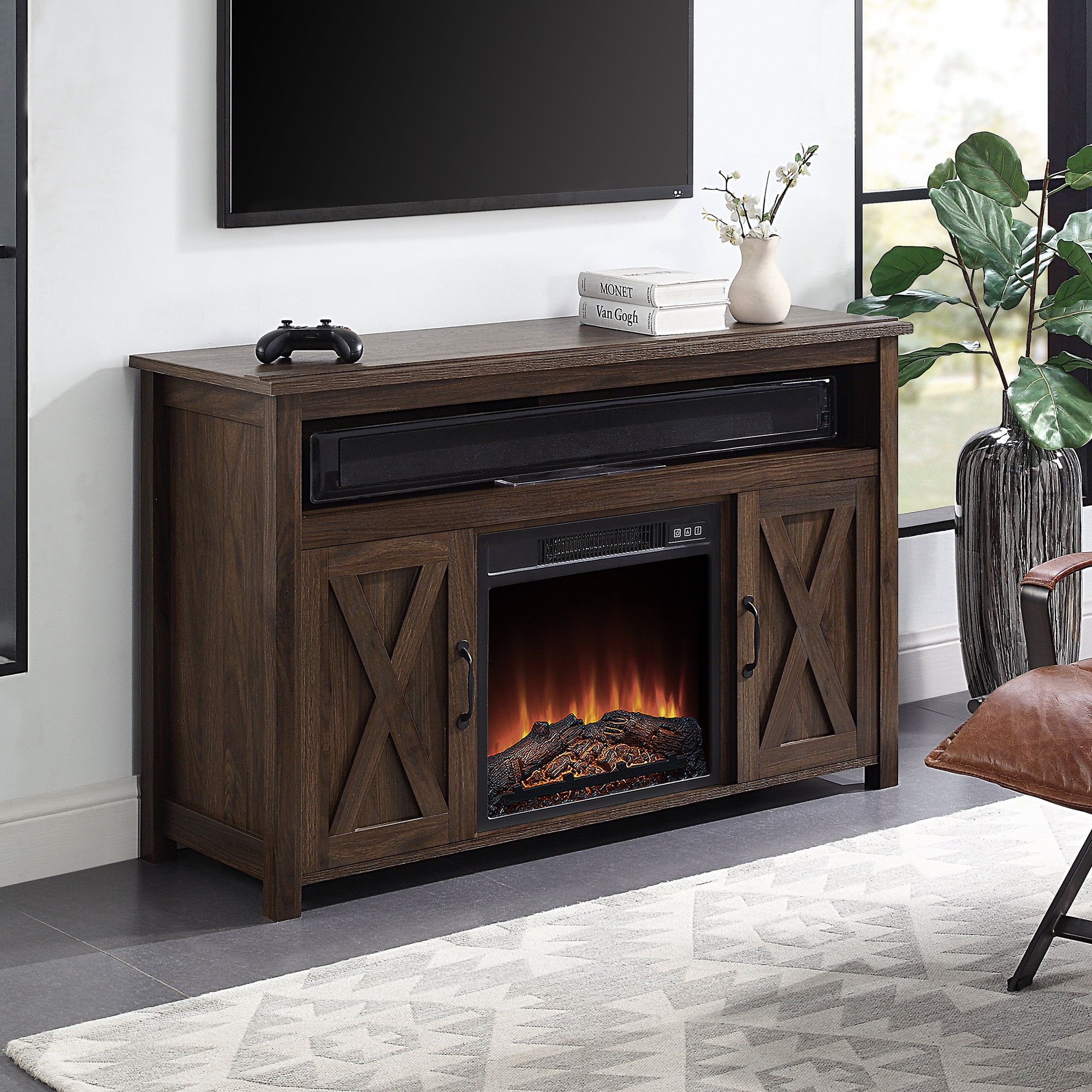 Belleze Tv Stand Console Electric Fireplace With Remote Control, 48" Or Intended For Tv Stands With Electric Fireplace (Gallery 9 of 20)