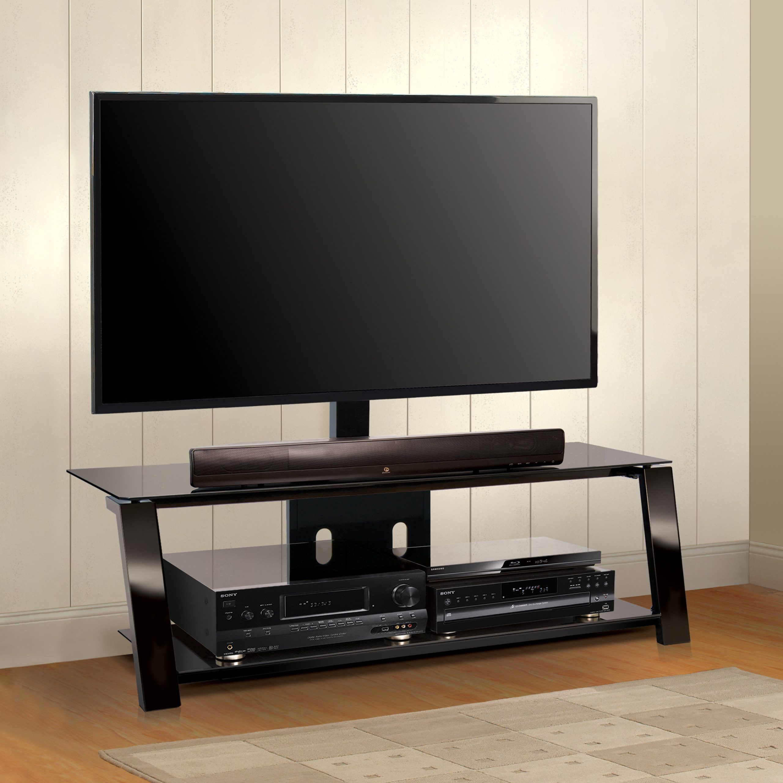Bello Triple Play 52 In. Universal Flat Panel Tv Stand – Black Throughout Stand For Flat Screen (Gallery 1 of 20)