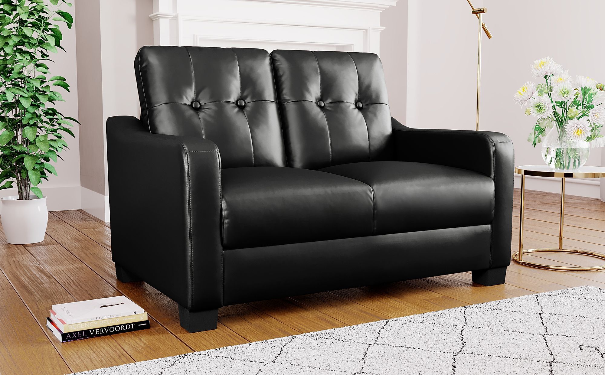 Belmont Black Leather 2 Seater Sofa | Furniture Choice Throughout Black Velvet 2 Seater Sofa Beds (View 8 of 20)