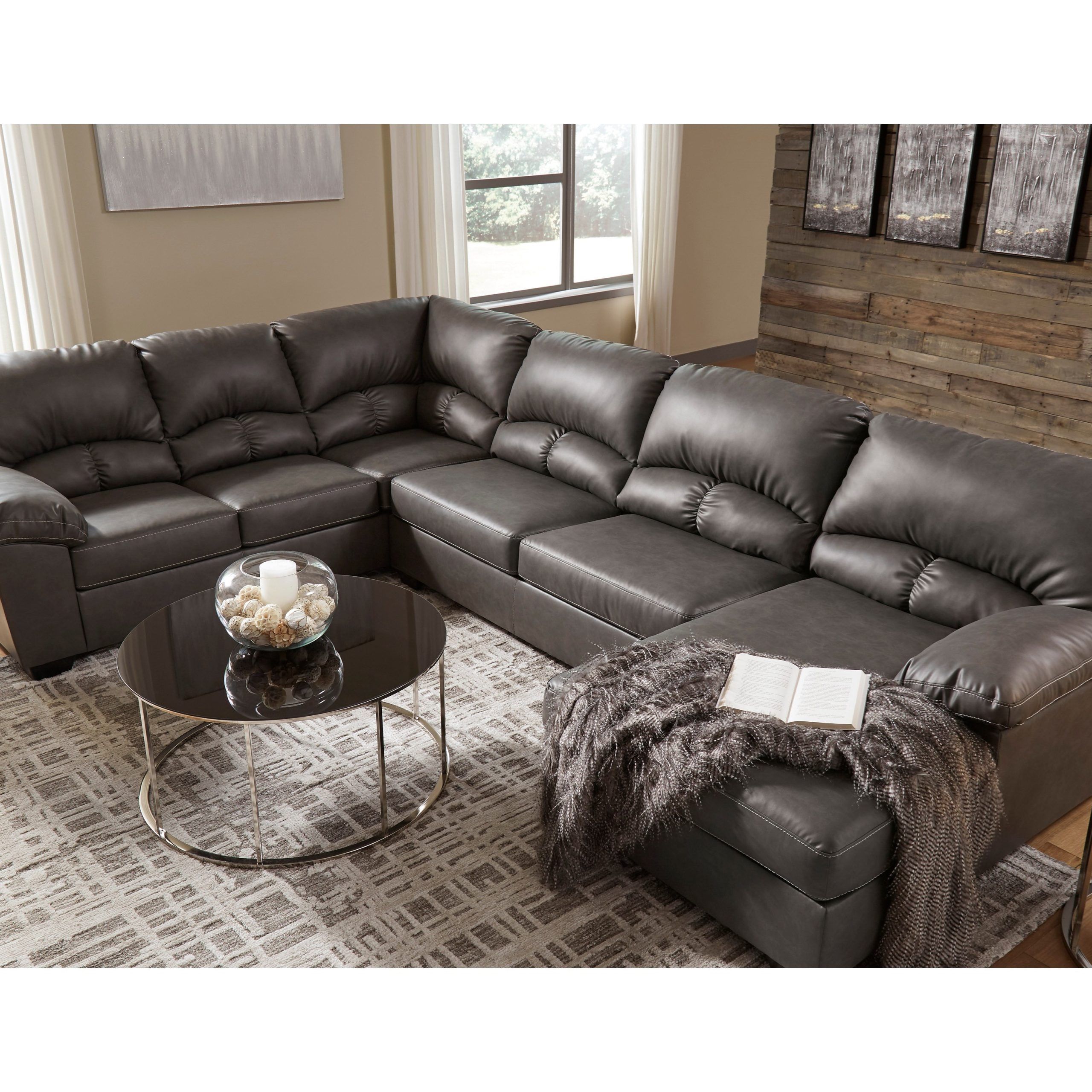 Benchcraft Aberton Faux Leather 3 Piece Sectional With Chaise | Wayside Pertaining To 3 Piece Leather Sectional Sofa Sets (View 2 of 20)