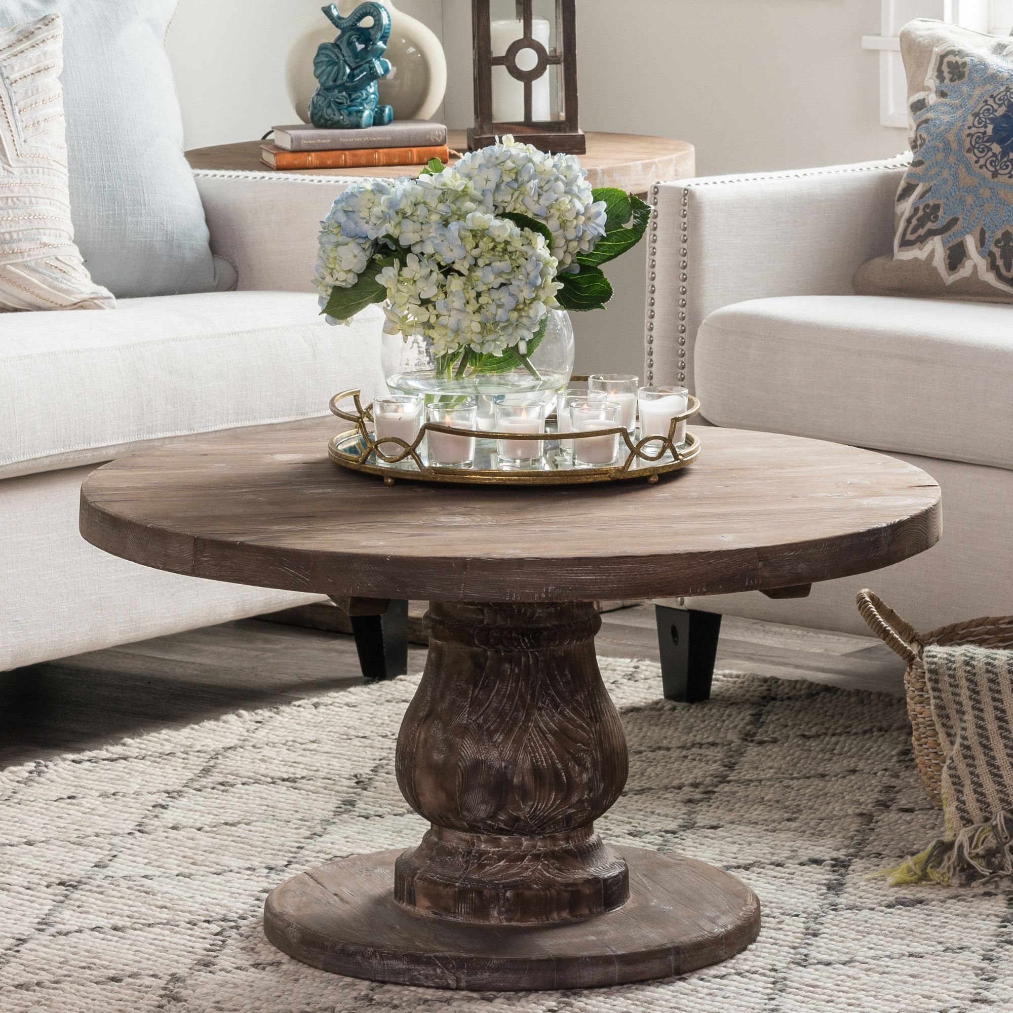 Bengie Coffee Table Pedestal Coffee Table, Round Glass Coffee Table Throughout American Heritage Round Coffee Tables (Gallery 20 of 20)