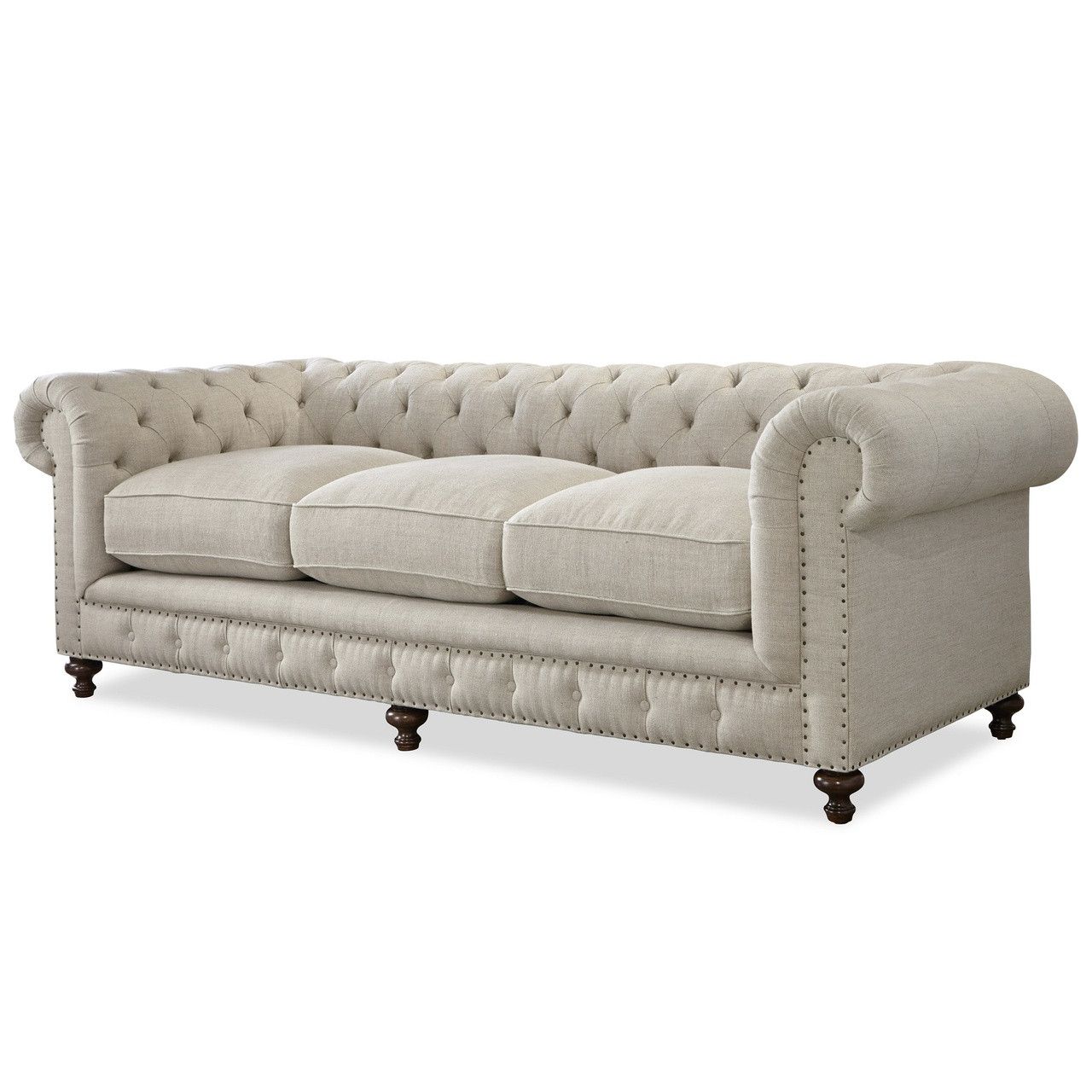 Berkeley 98" Tufted Linen Upholstered Chesterfield Sofa | Zin Home Intended For Tufted Upholstered Sofas (Gallery 1 of 20)