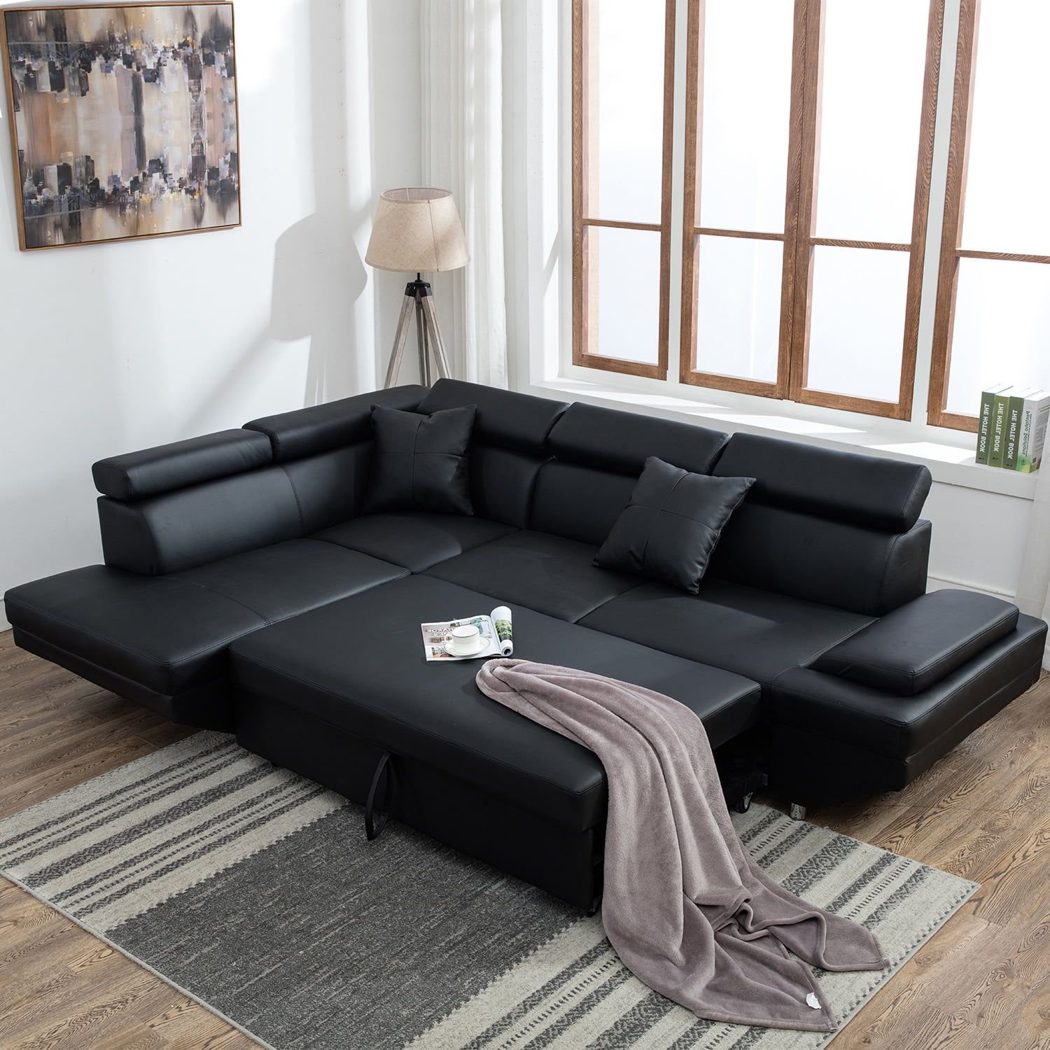 Best Choice Products 3 Seat L Shape Tufted Faux Leather Sectional Sofa Pertaining To 3 Seat L Shaped Sofas In Black (Gallery 1 of 20)
