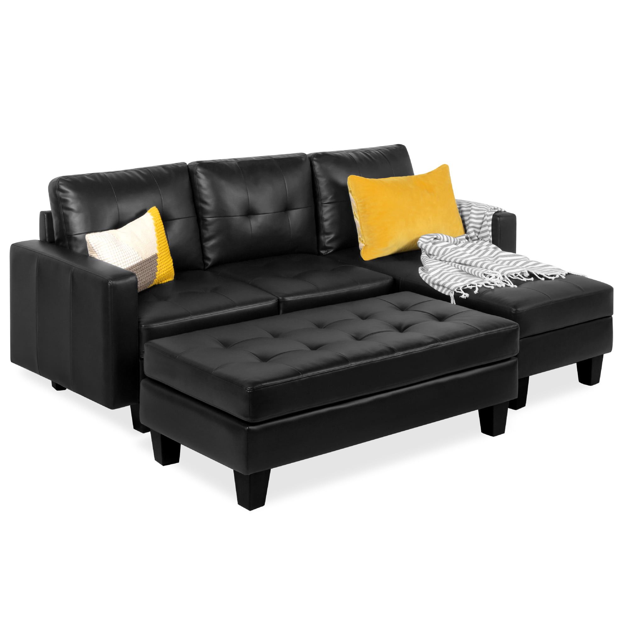 Best Choice Products 3 Seat L Shape Tufted Faux Leather Sectional Sofa With 3 Seat L Shaped Sofas In Black (View 3 of 20)