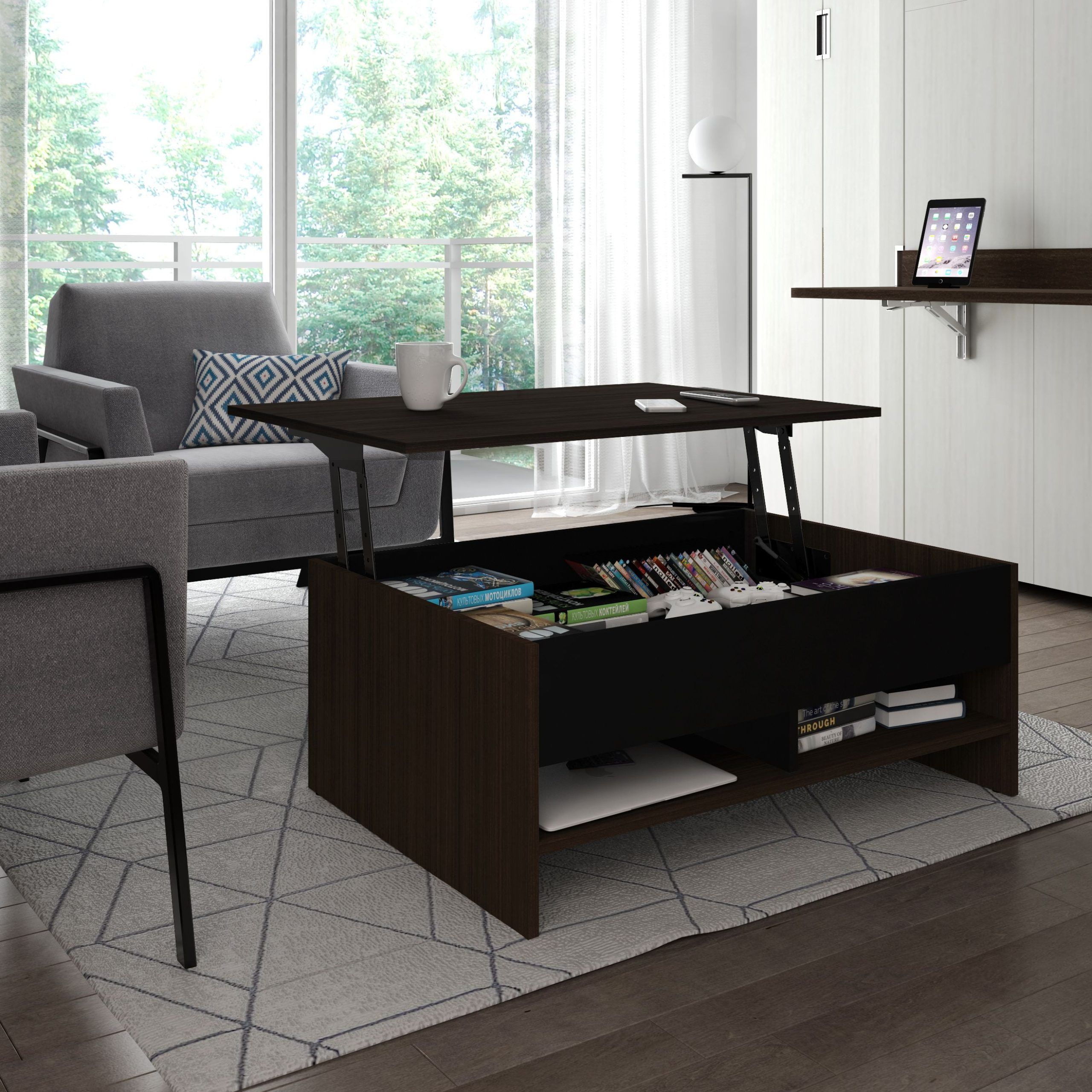 Bestar Small Space Lift Top Storage Coffee Table – Walmart Inside Lift Top Coffee Tables With Shelves (View 17 of 20)