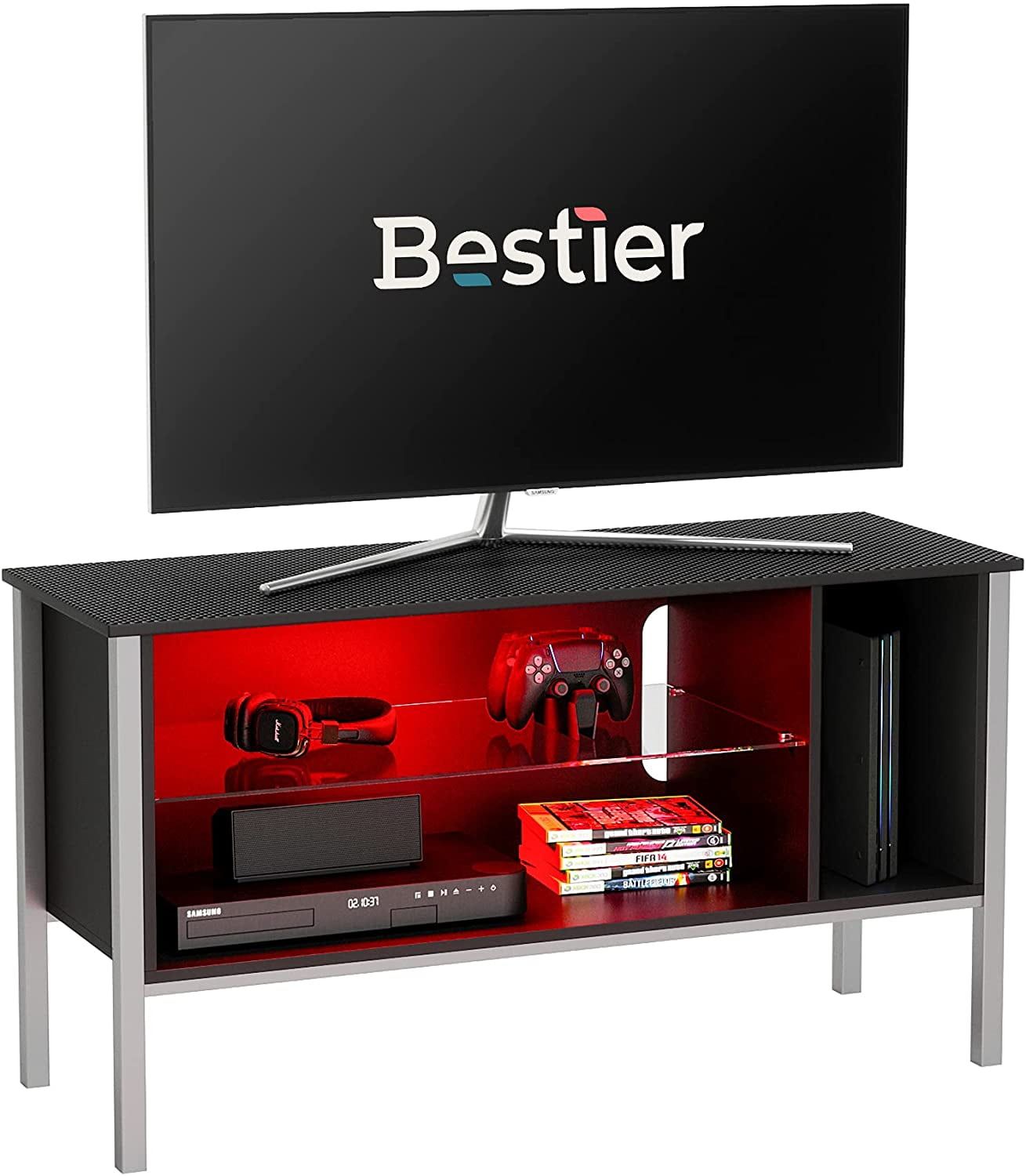 Bestier 44 Inch Gaming Tv Stand For 50" Tv, Led Light With Storage In Bestier Tv Stand For Tvs Up To 75" (View 17 of 20)
