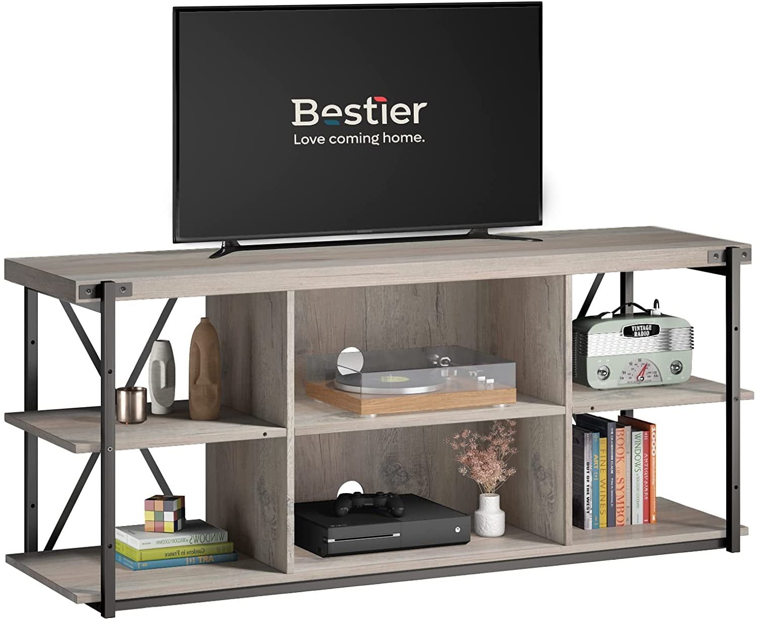Bestier Farmhouse Tv Stand With Storage Shelves For Tvs Up To 65", Wash Intended For Farmhouse Stands With Shelves (Gallery 4 of 20)