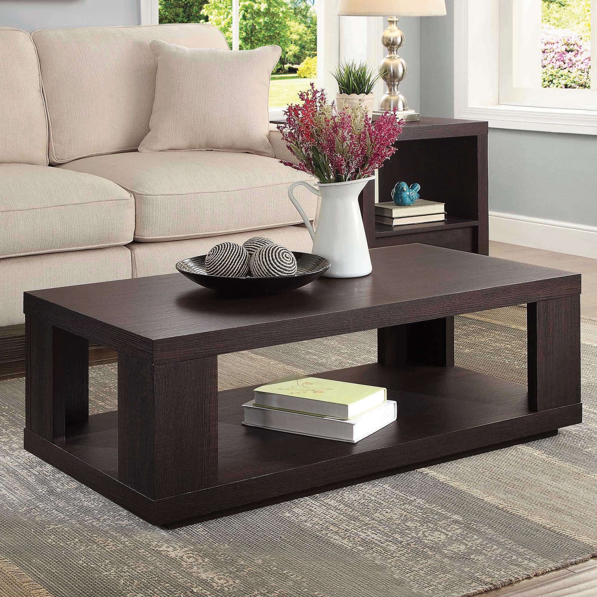 Better Homes & Gardens Steele Coffee Table With Lower Shelf, Espresso With Espresso Wood Finish Coffee Tables (Gallery 19 of 21)