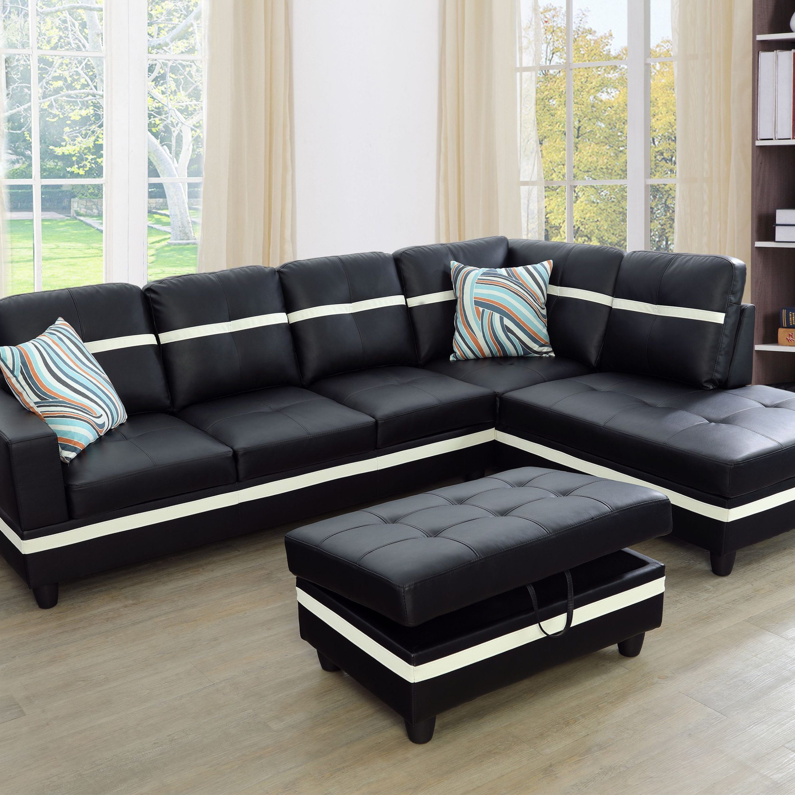 Black And White Modern Sectional Sofa Set – Latest Sofa Pictures With Regard To 3 Seat L Shaped Sofas In Black (View 17 of 20)