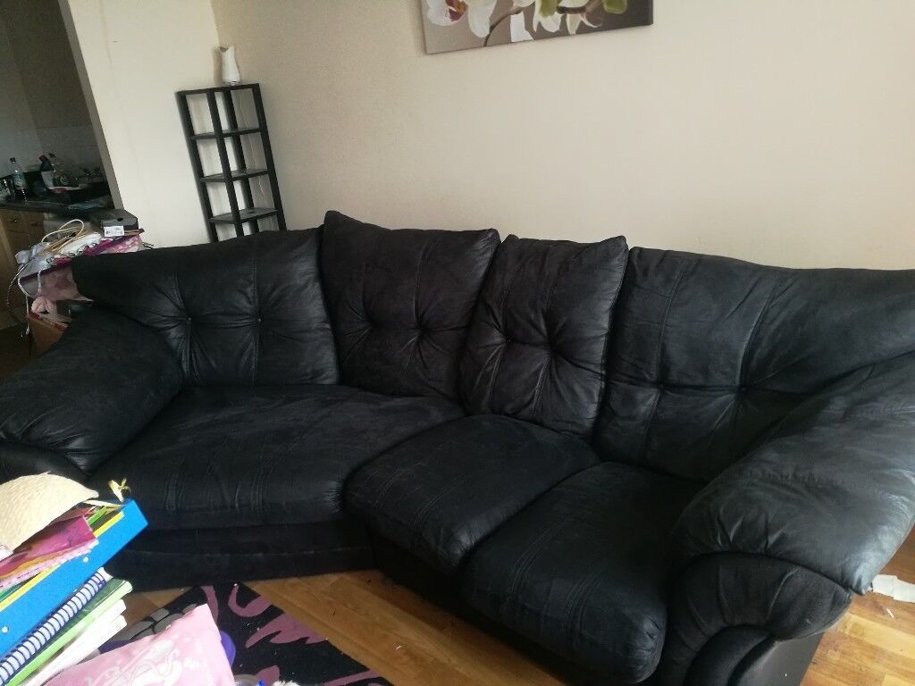 Black Faux Suede Cozy Corner Sofa. | In Bournemouth, Dorset | Gumtree For Black Faux Suede Memory Foam Sofas (Gallery 6 of 20)