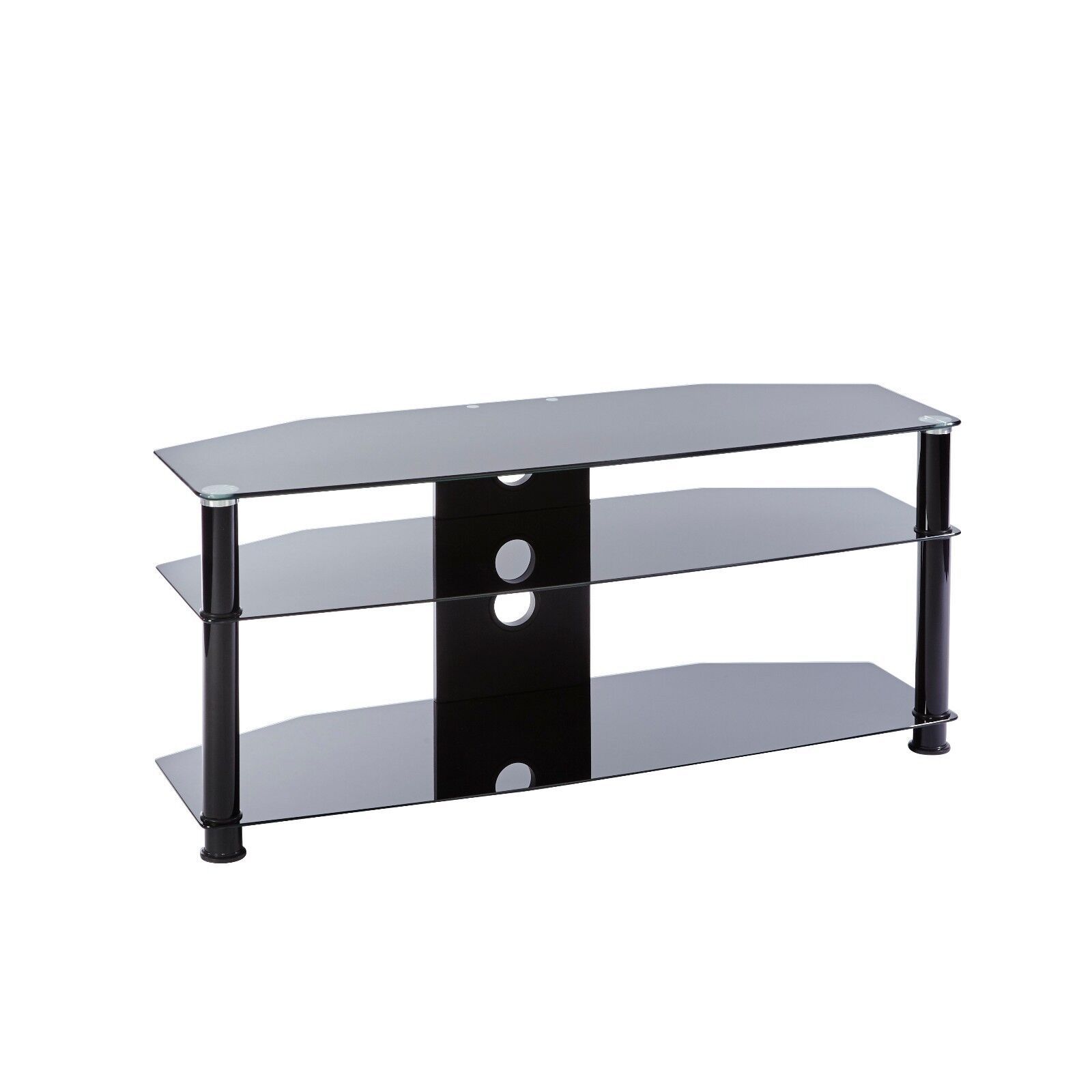 Black Glass Tv Stand 3 Tier Shelf Unit 115cm Fits 42 50 55 Inch Led Lcd Regarding Tier Stands For Tvs (Gallery 19 of 20)