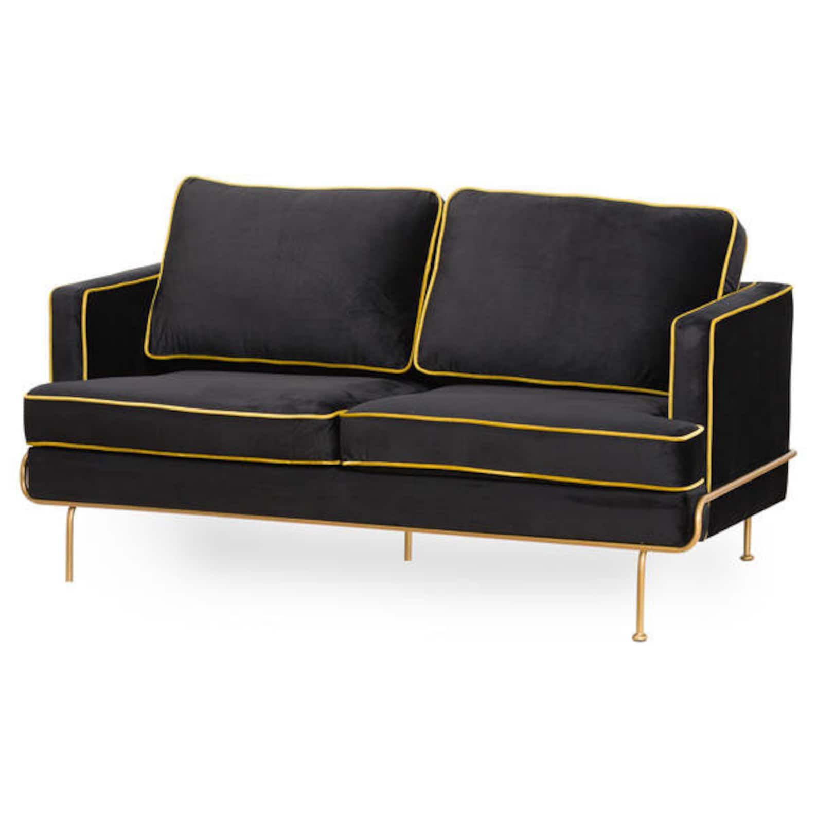 Black Luxe Velvet Sofa Two Seater Black Velvet Sofa Modern | Etsy For Black Velvet Sofas (View 10 of 20)