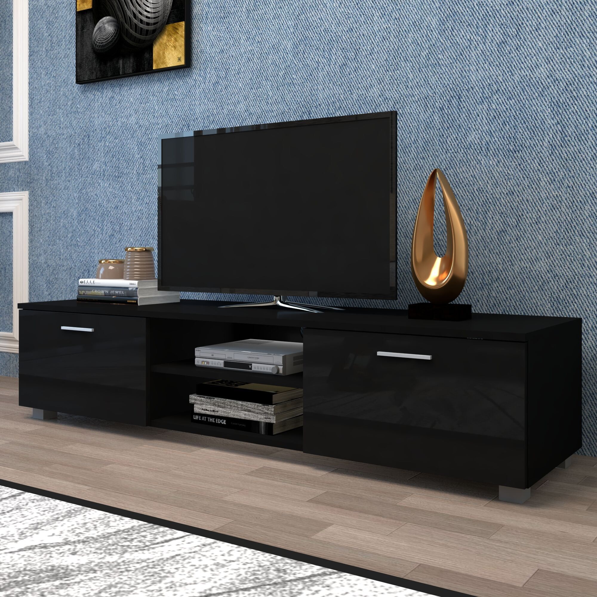 Black Modern Tv Stand For 70 Inch Tv Stands, Media Console In Dual Use Storage Cabinet Tv Stands (Gallery 16 of 20)