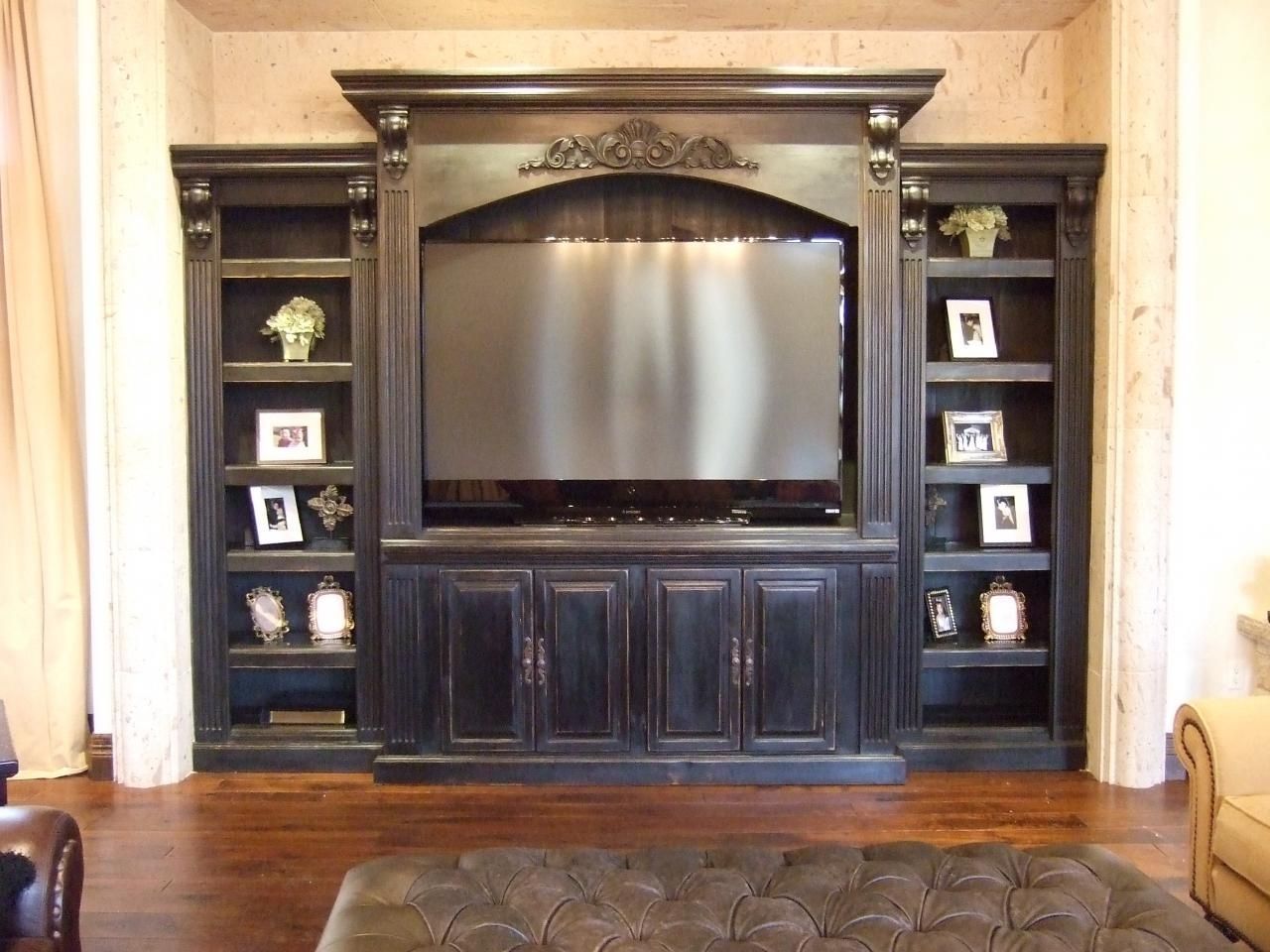 Black Painted Custom Entertainment Center And Shelving | Custom Throughout Black Rgb Entertainment Centers (Gallery 20 of 20)