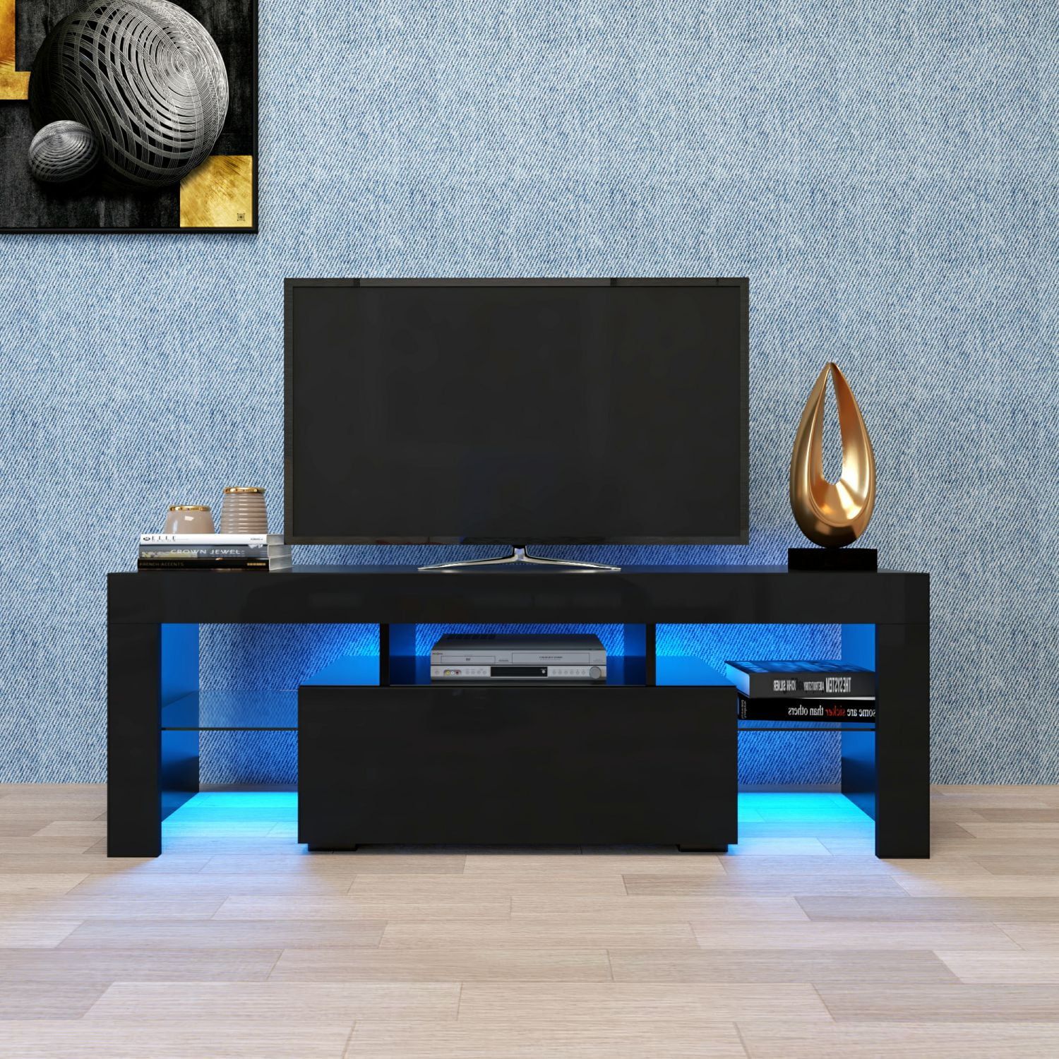 Black Tv Stand With Led Rgb Lights, Flat Screen Tv Cabinet, Gaming In Tv Stands With Lights (Gallery 6 of 20)