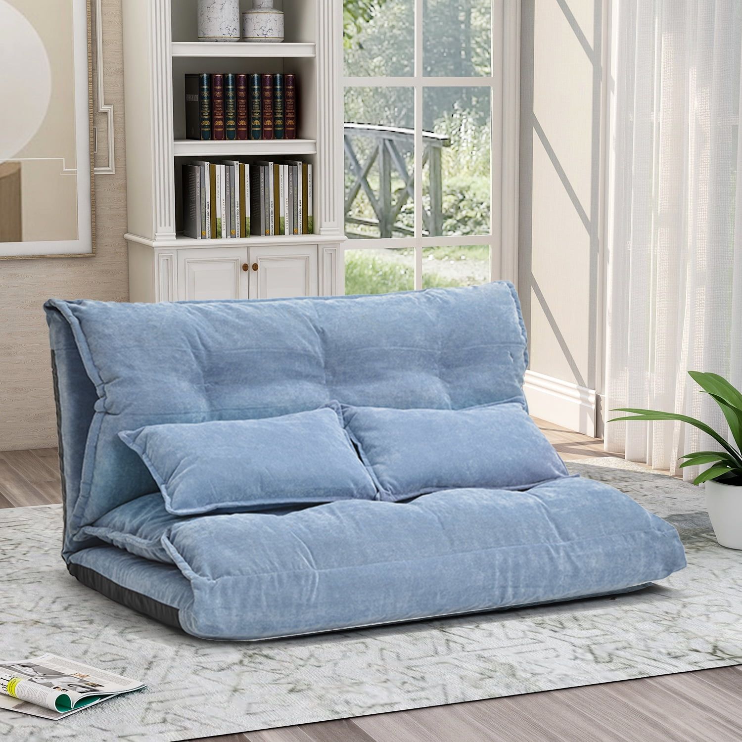 Blue Home Sofa Bed Adjustable Folding Futon Sofa Leisure Sofa Bed With Intended For Adjustable Backrest Futon Sofa Beds (Gallery 17 of 20)