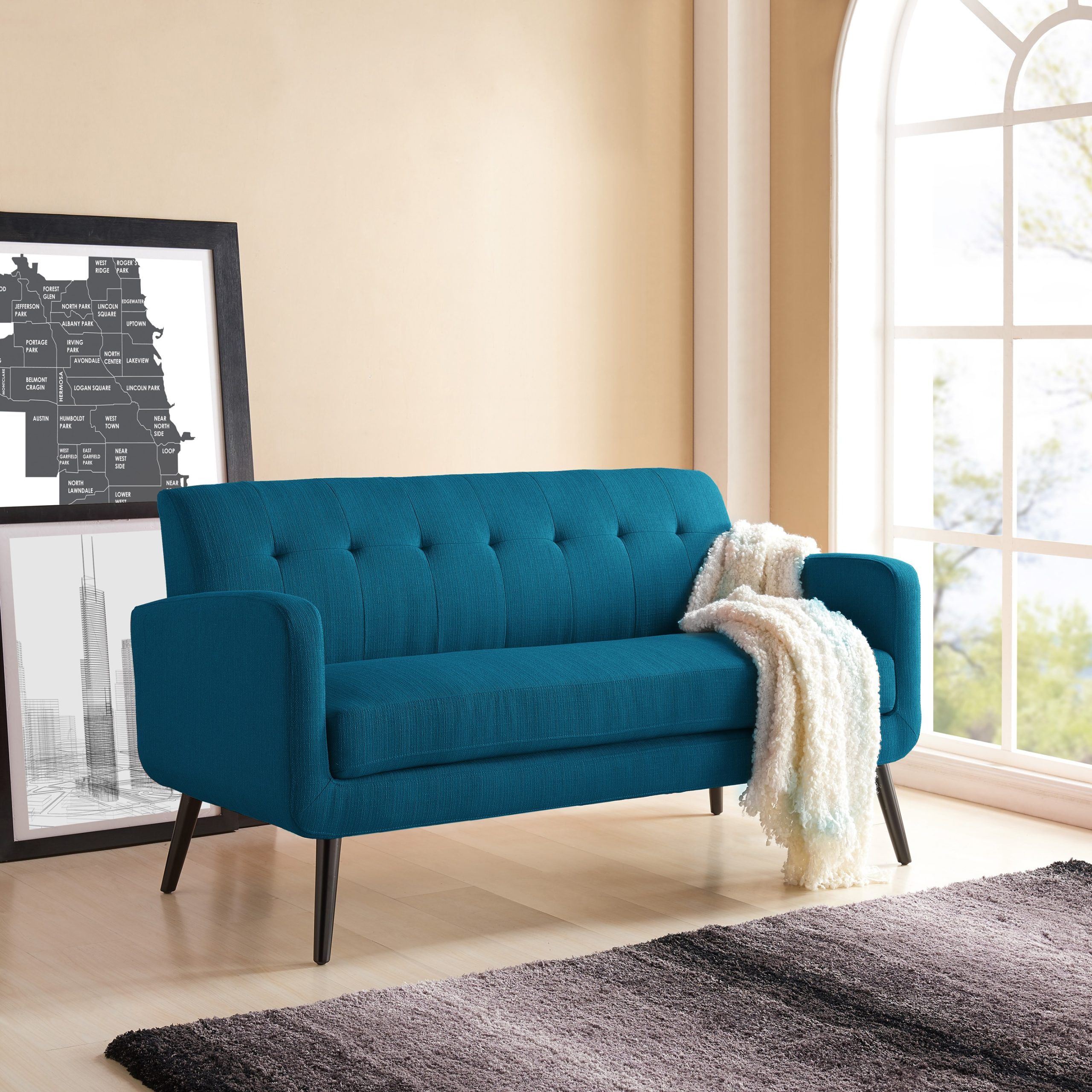 Blue Modern Sofa | Yenluii 96 For Modern Blue Linen Sofas (View 12 of 20)