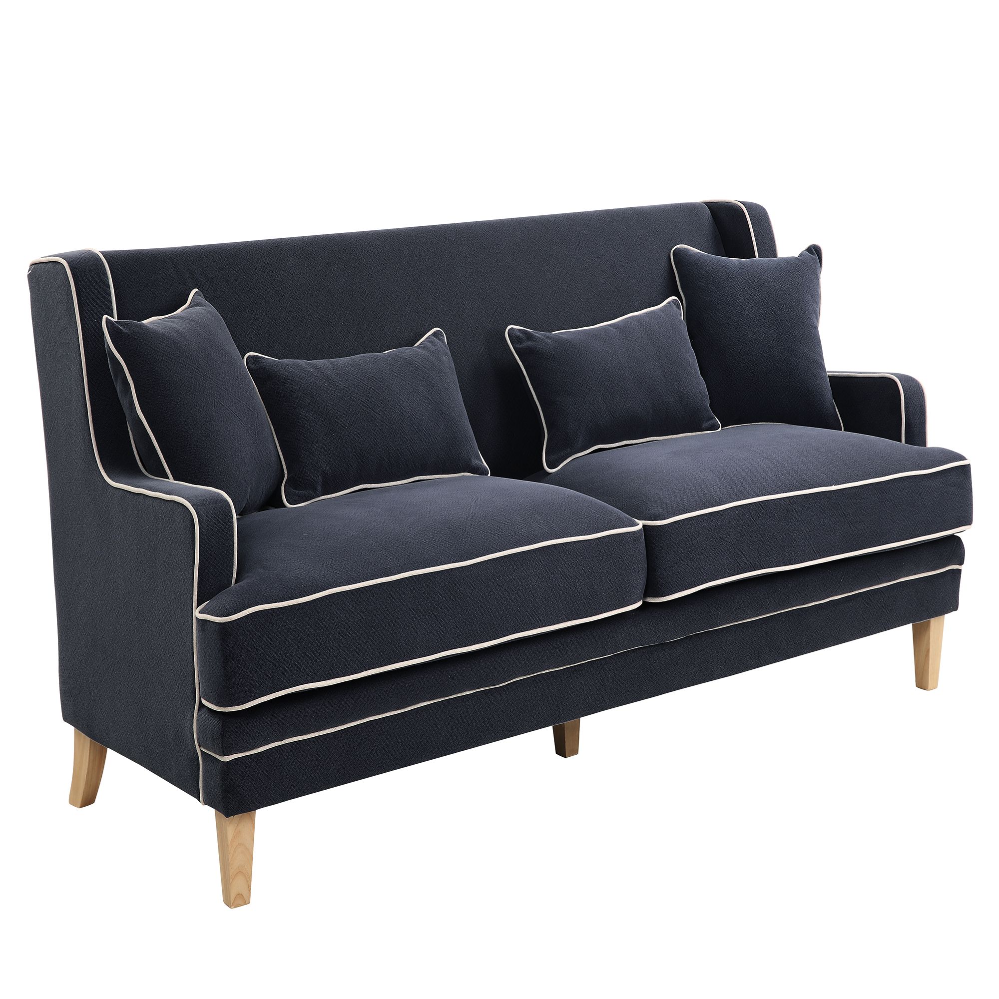 Bondi 3 Seat Sofa Navy And White Piping | Country Interiors Regarding Navy Linen Coil Sofas (Gallery 14 of 20)