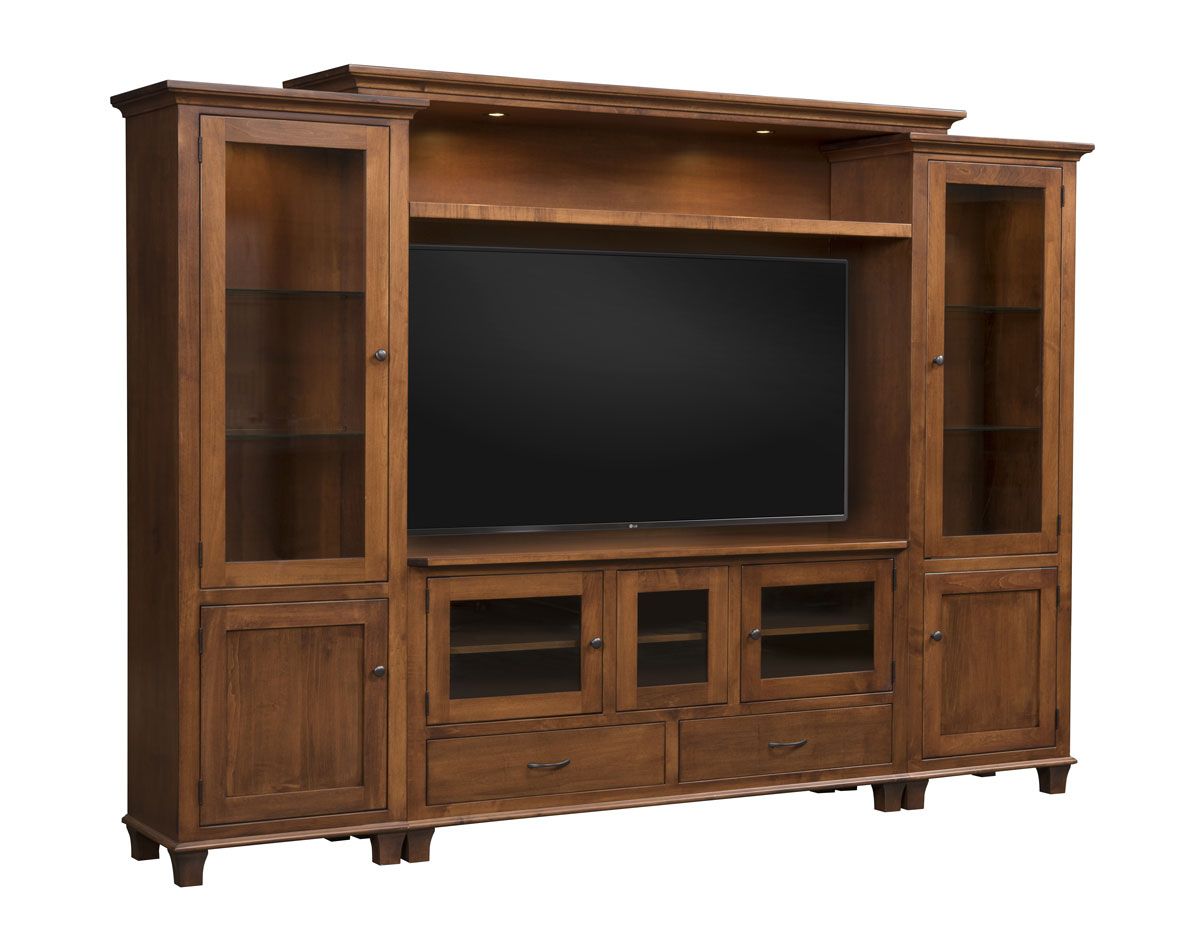 Bourten Bridge Wall Unit Entertainment Center In Brown Maple With An With Entertainment Units With Bridge (View 5 of 20)