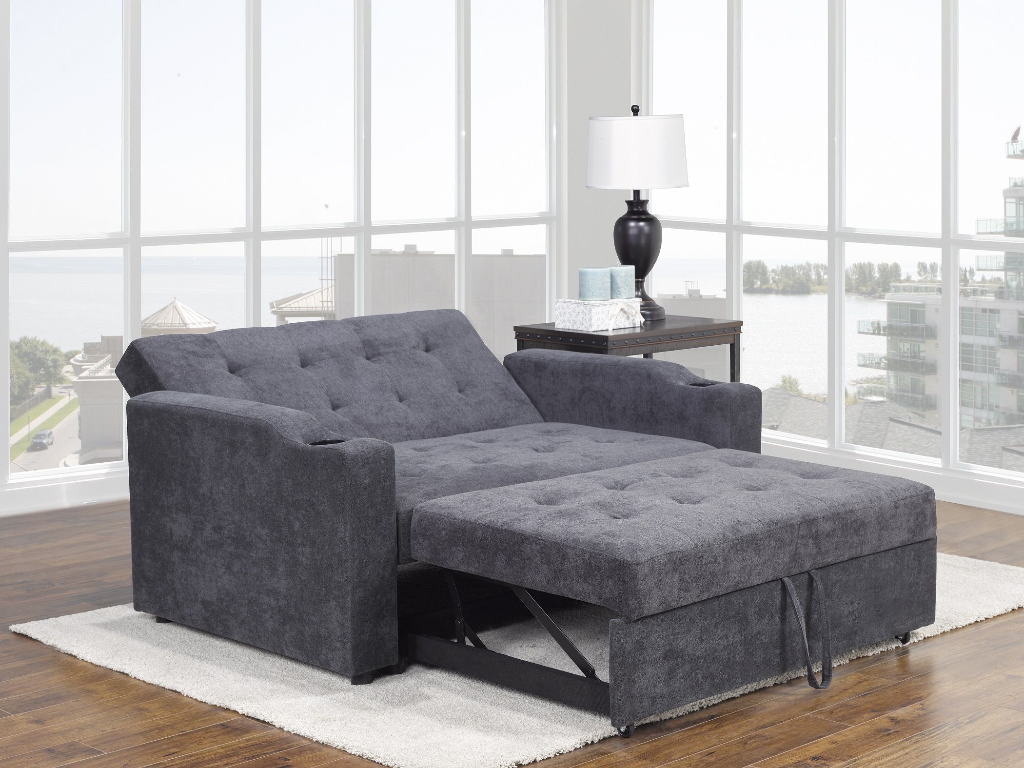 Brassex 2816 1 Dgy Sofa W. Pull Out Bed Dark Grey – Furniture Trends Within 2 In 1 Gray Pull Out Sofa Beds (Gallery 16 of 20)