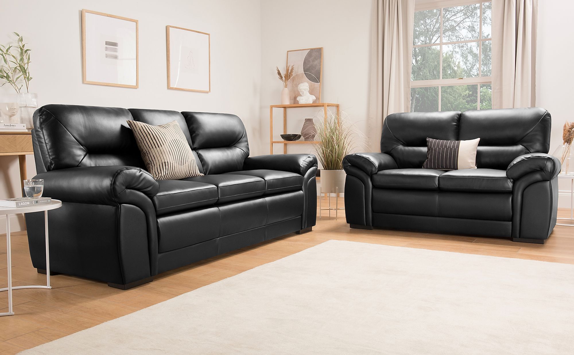 Bromley Black Leather 3+2 Seater Sofa Set | Furniture Choice In Sofas In Black (Gallery 11 of 20)