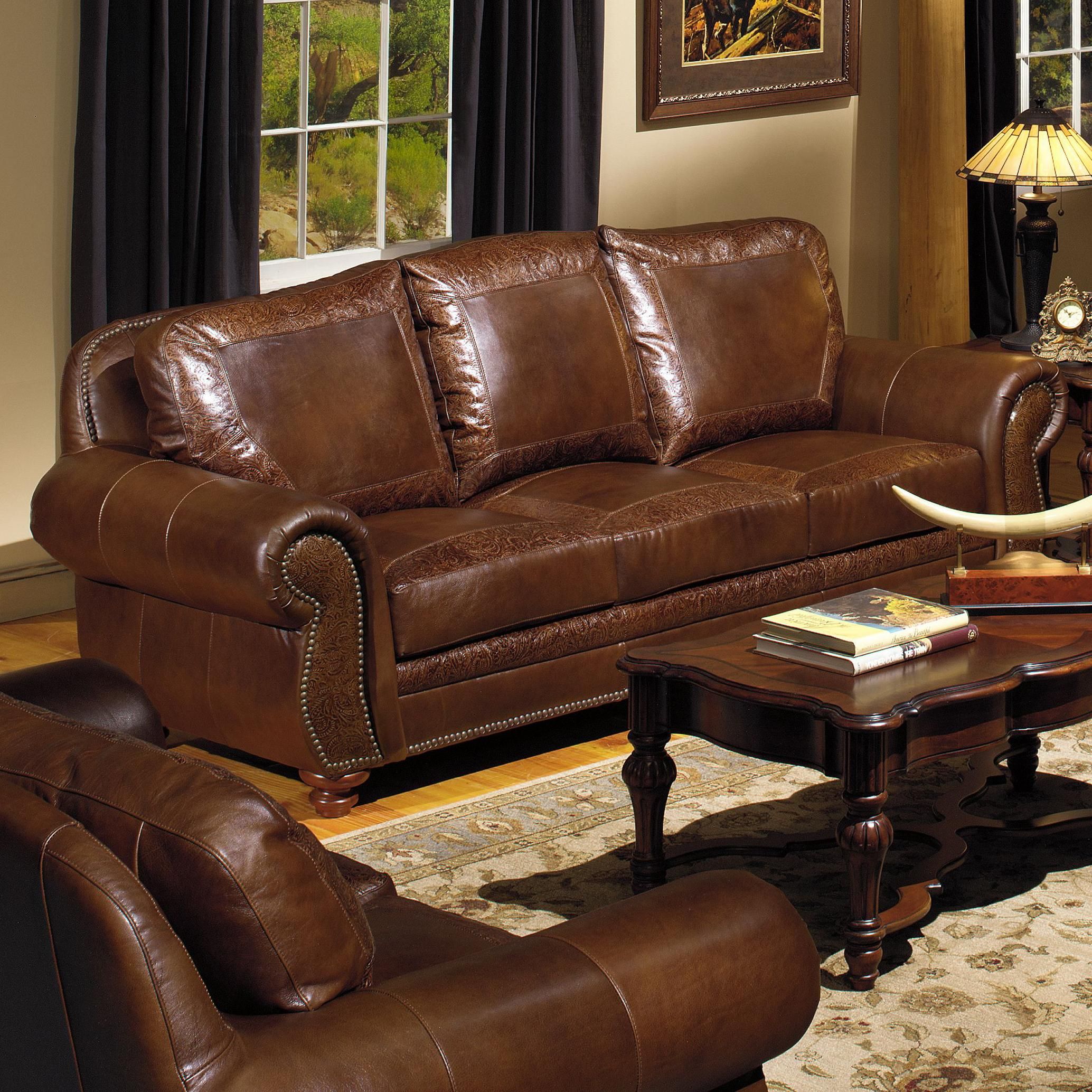 Brown Top Grain Leather Sofa In Sofas With Ottomans In Brown (View 7 of 20)