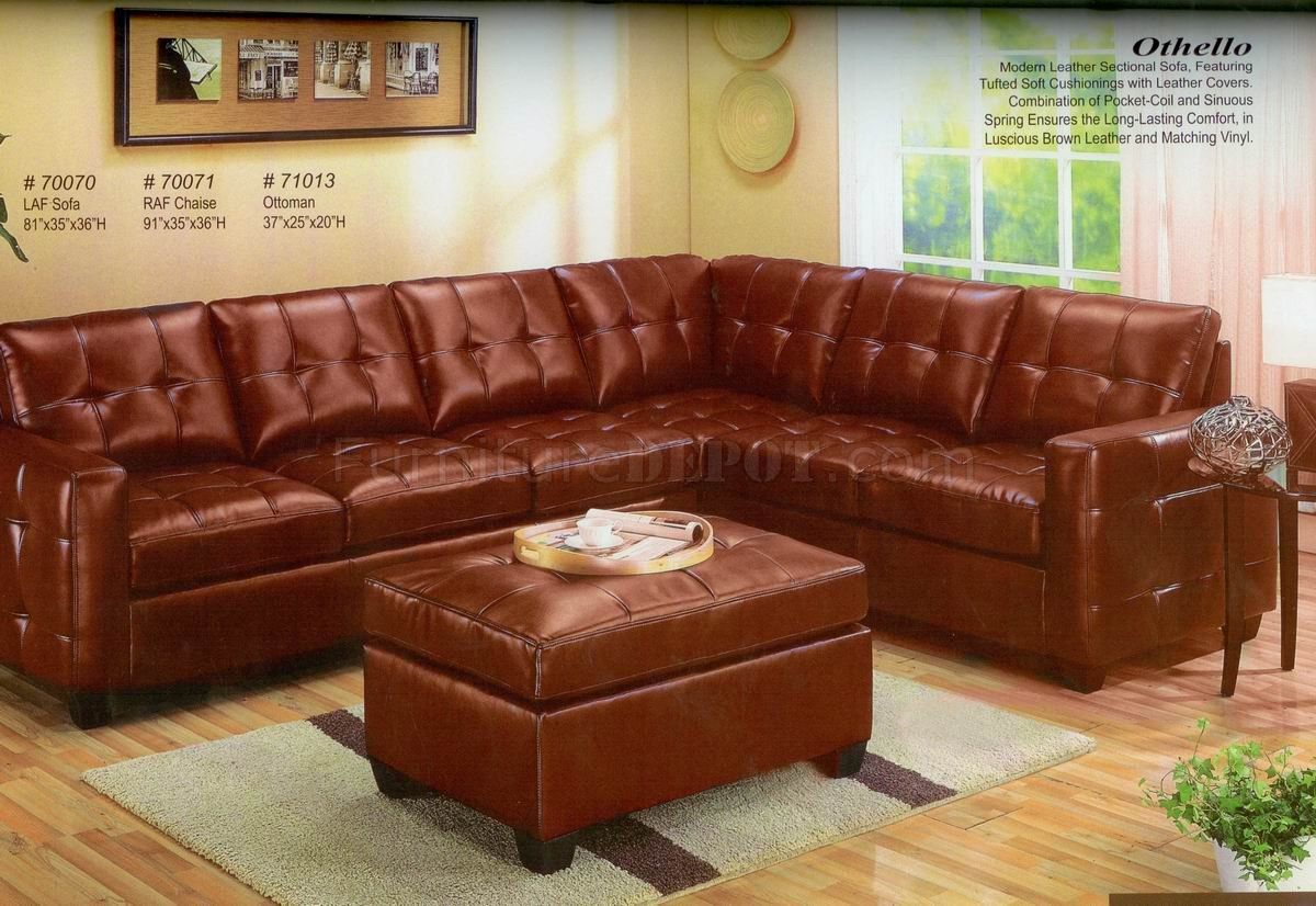 Brown Tufted Leather Modern Sectional Sofa W/optional Ottoman Intended For Sofas With Ottomans In Brown (Gallery 17 of 20)