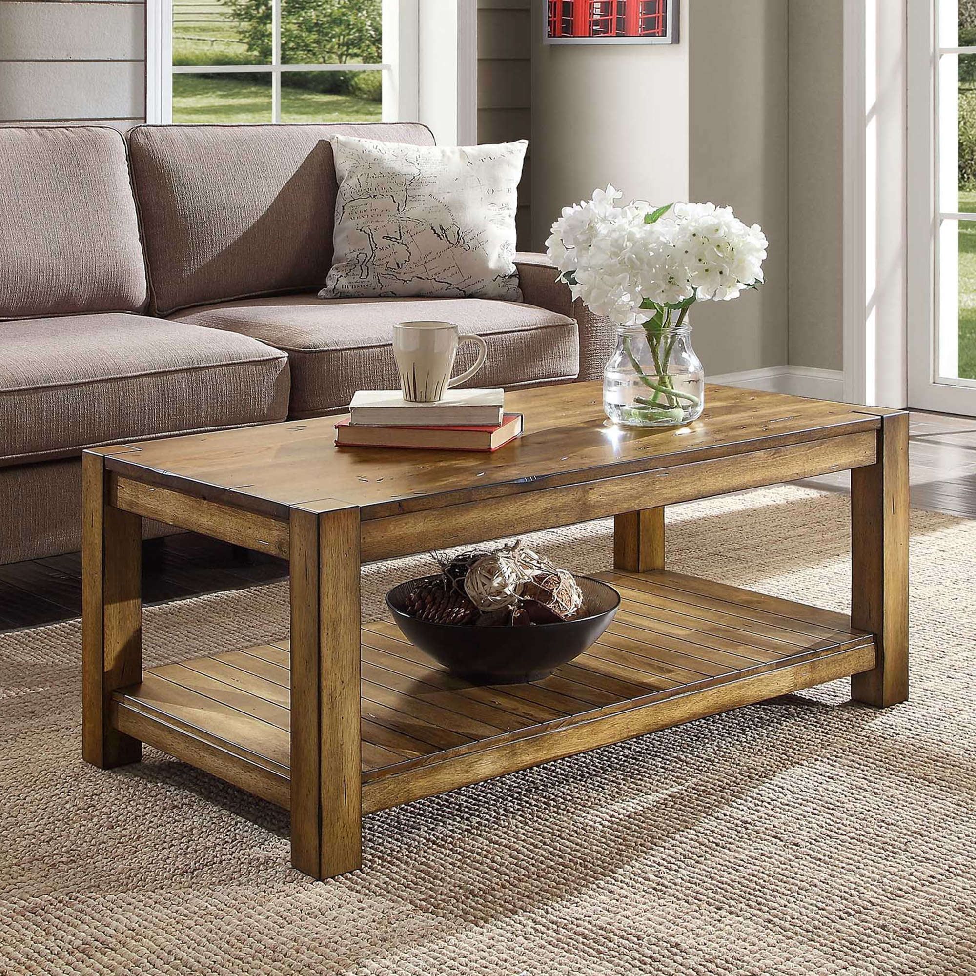 Bryant Solid Wood Coffee Table, Rustic Maple Brown Finish – Walmart In Brown Rustic Coffee Tables (Gallery 2 of 20)