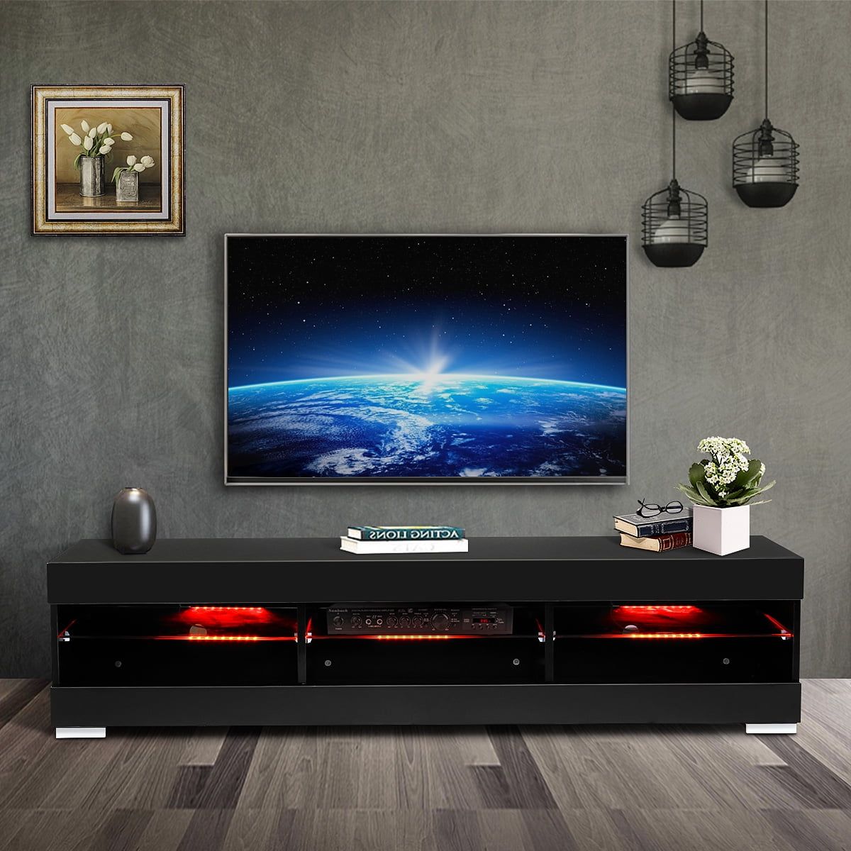 Buy 57'' Tv Stands W/led Lights For Tvs Up To 65 Television Console In Tv Stands With Led Lights &amp; Power Outlet (Gallery 11 of 20)