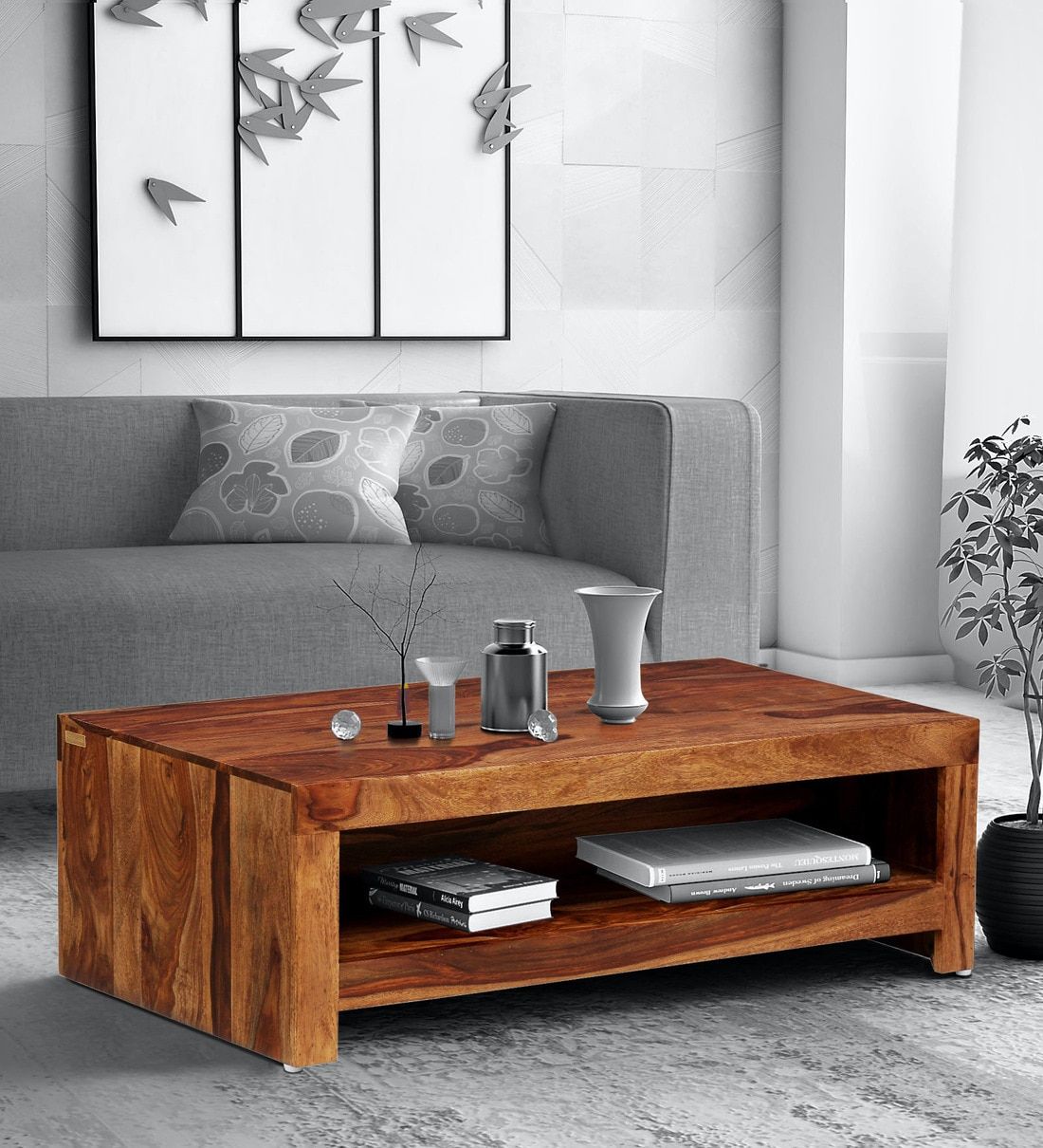 Buy Acropolis Solid Wood Coffee Table In Rustic Teak Finish Regarding Modern Wooden X Design Coffee Tables (View 6 of 20)