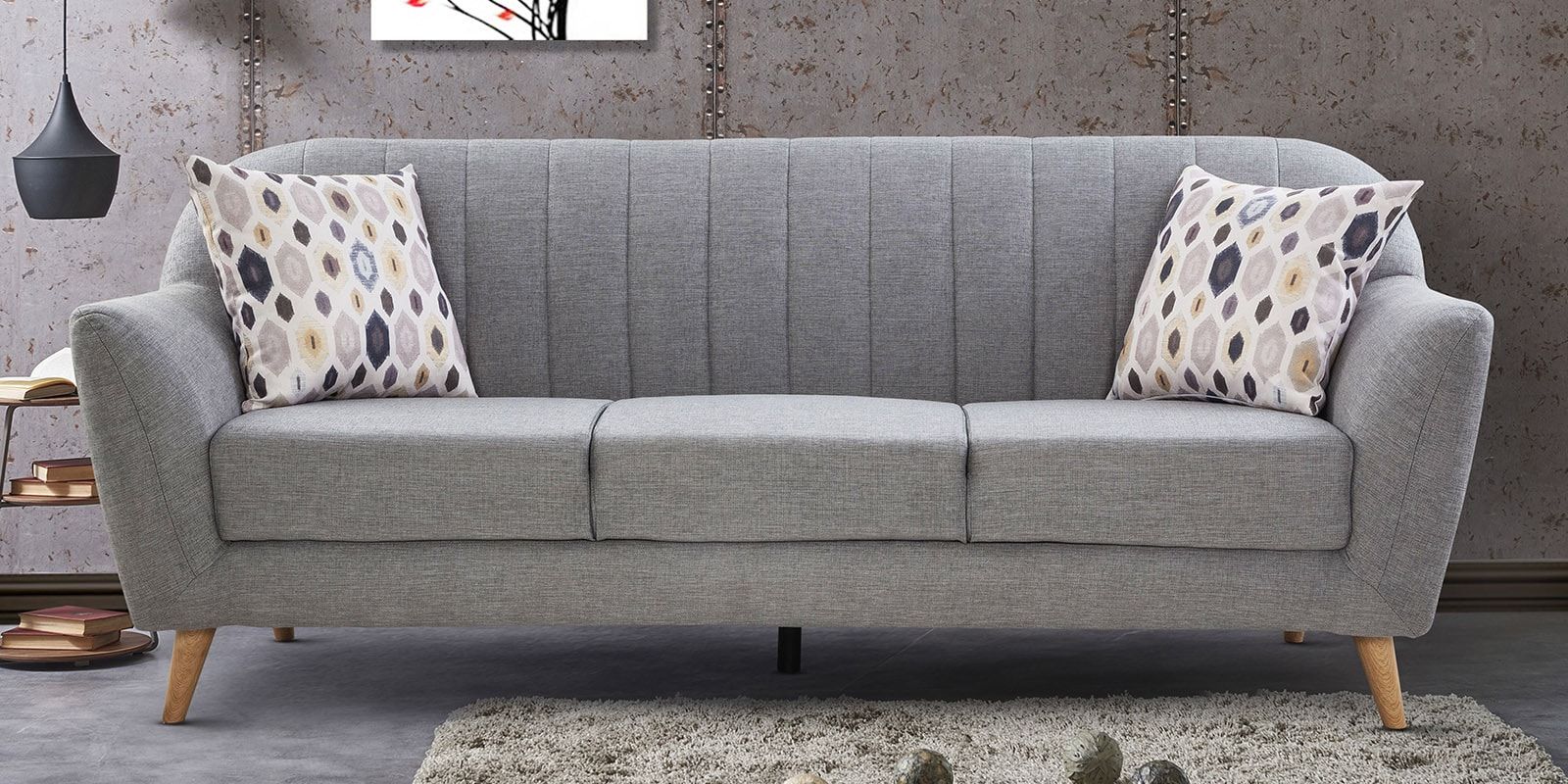 Buy Antalya 3 Seater Sofa In Grey Coloururban Living Online – Mid Regarding Mid Century 3 Seat Couches (View 4 of 20)