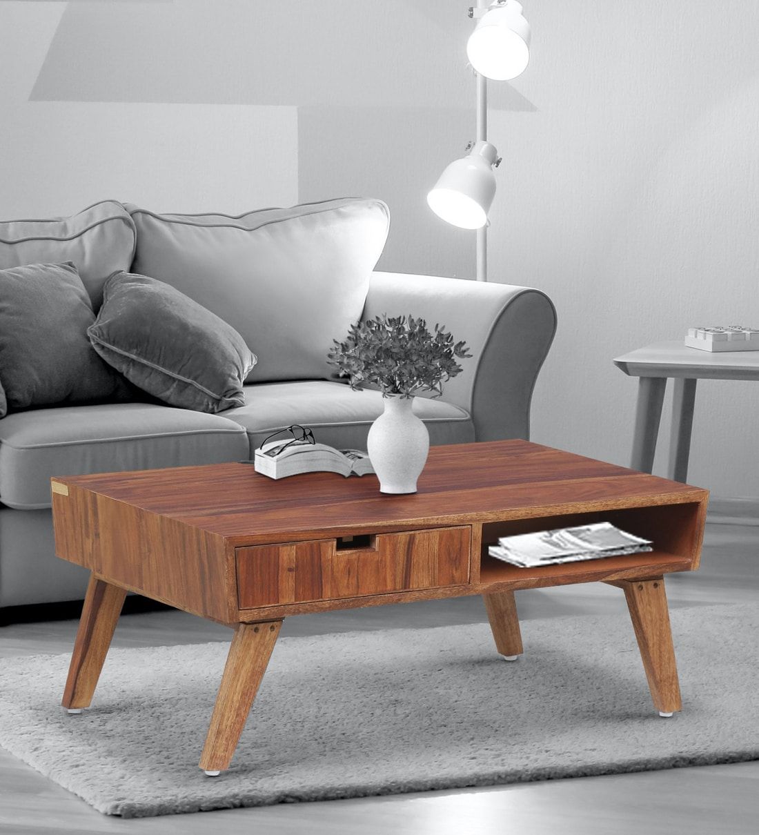 Buy Paloma Sheesham Wood Coffee Table In Rustic Teak Finish Intended For Wooden Mid Century Coffee Tables (Gallery 7 of 20)