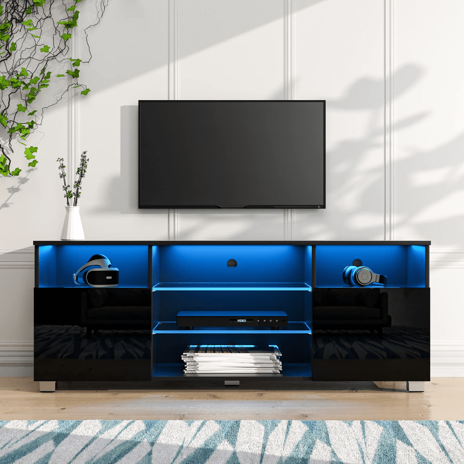 Buy Shiyao Led Tv Stand Modern Entertainment Center For Tvs Up To 55 Inside Rgb Entertainment Centers Black (View 3 of 20)