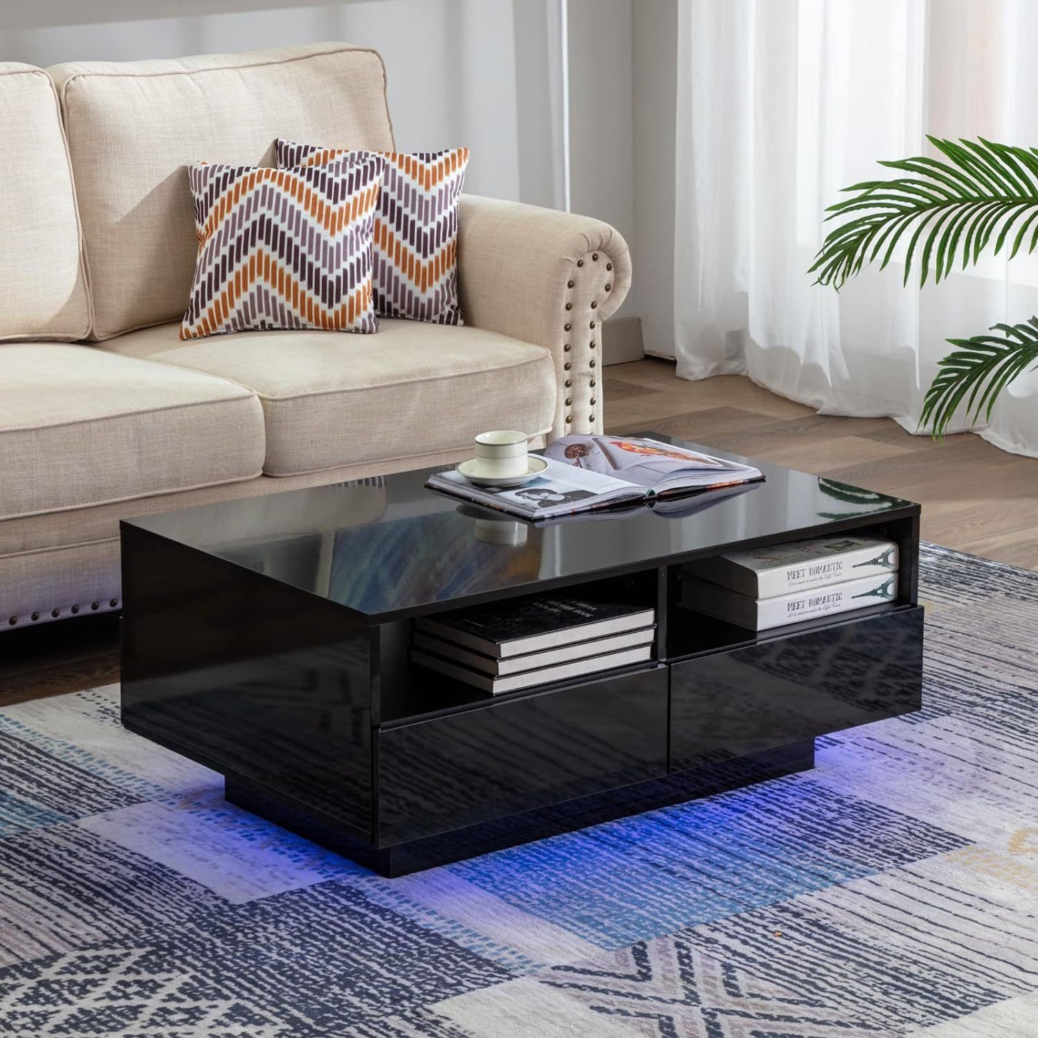 Buy Vastair Led Coffee Table For Living Room – Modern High Gloss Coffee With Regard To Led Coffee Tables With 4 Drawers (Gallery 3 of 20)