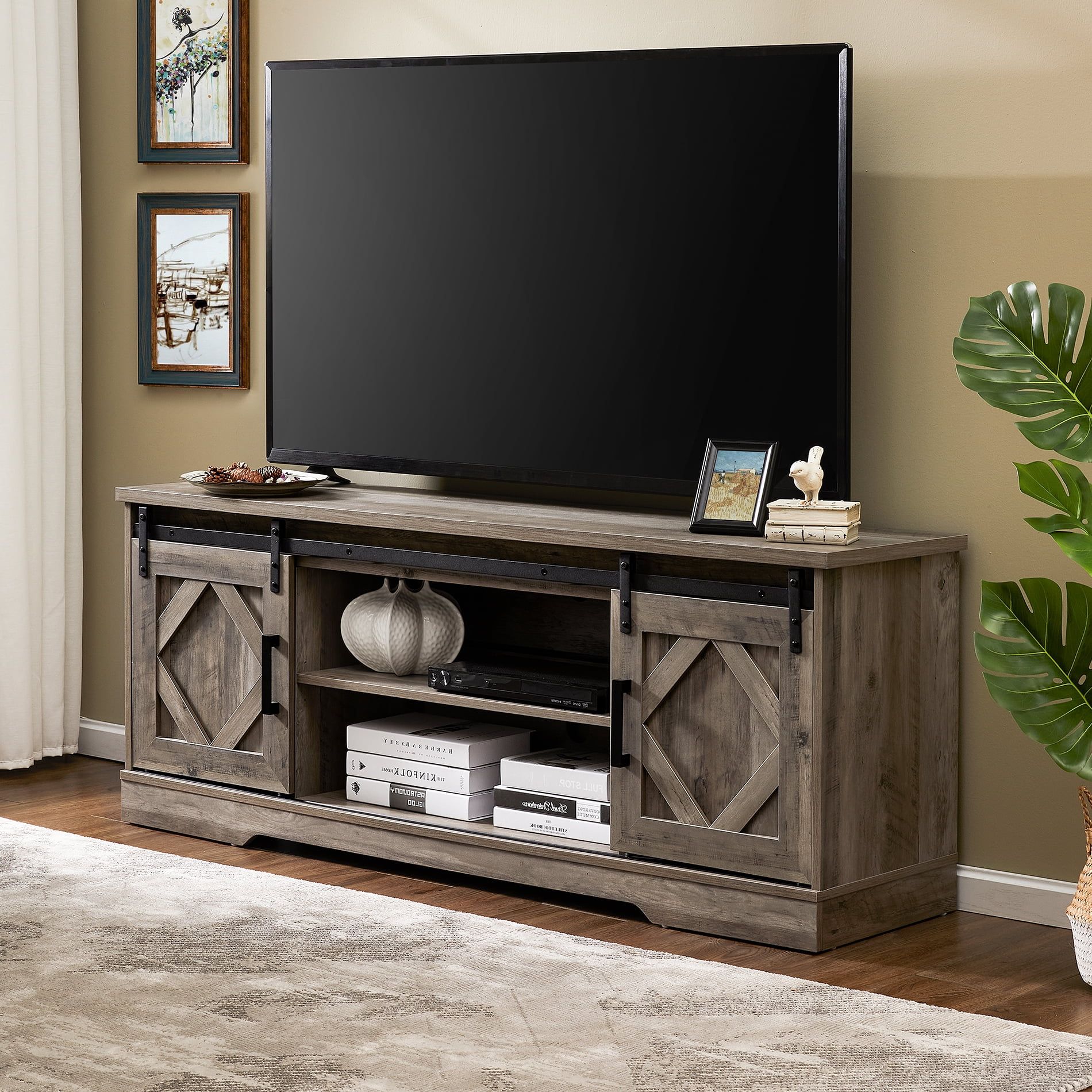 Buy Wampat Farmhouse Tv Stand For Tv Up To 70 Barn Door Media Console Inside Barn Door Media Tv Stands (View 5 of 20)