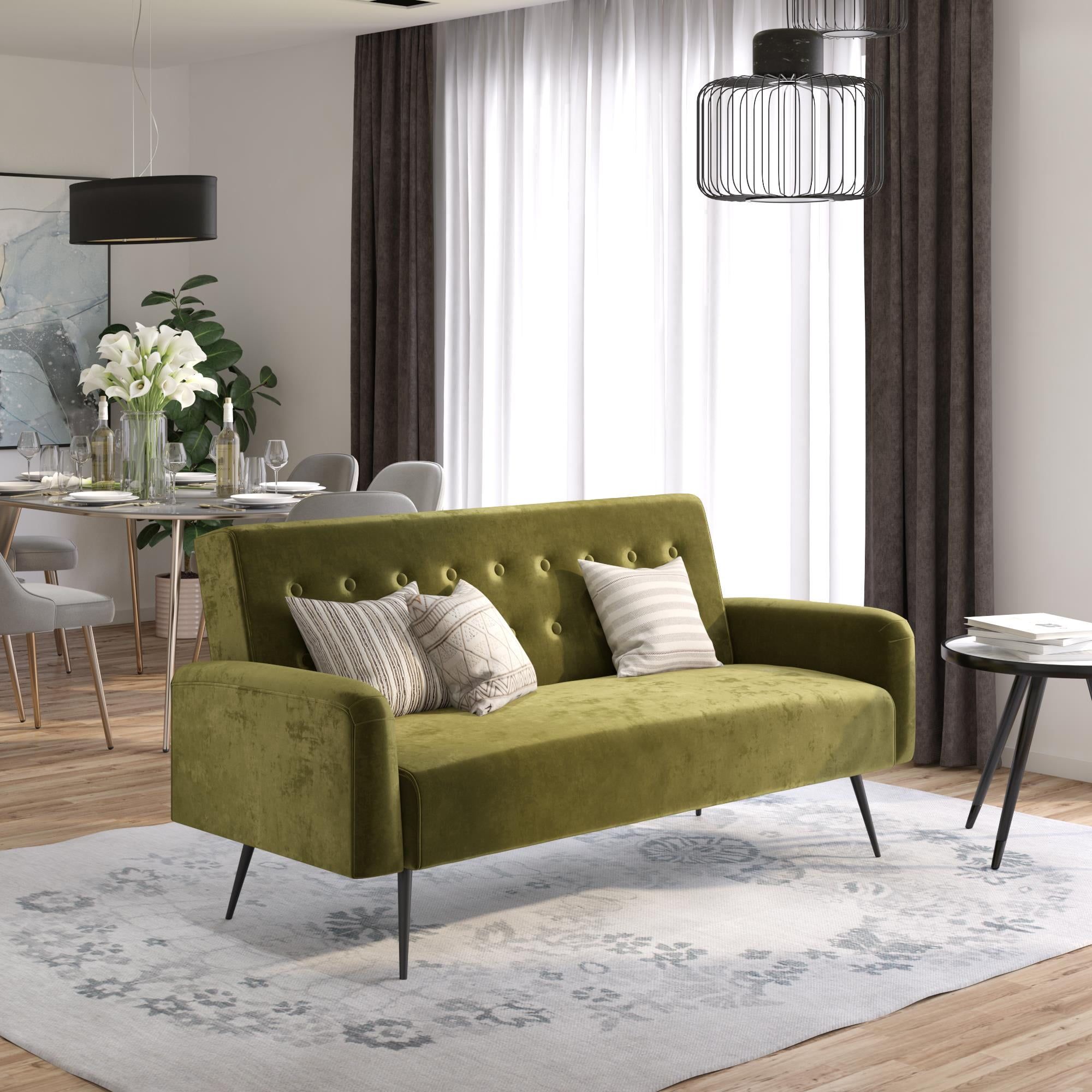 Buy Znovogratz Stevie Futon, Convertible Sofa Bed Couch, Green For 66&quot; Convertible Velvet Sofa Beds (View 15 of 20)