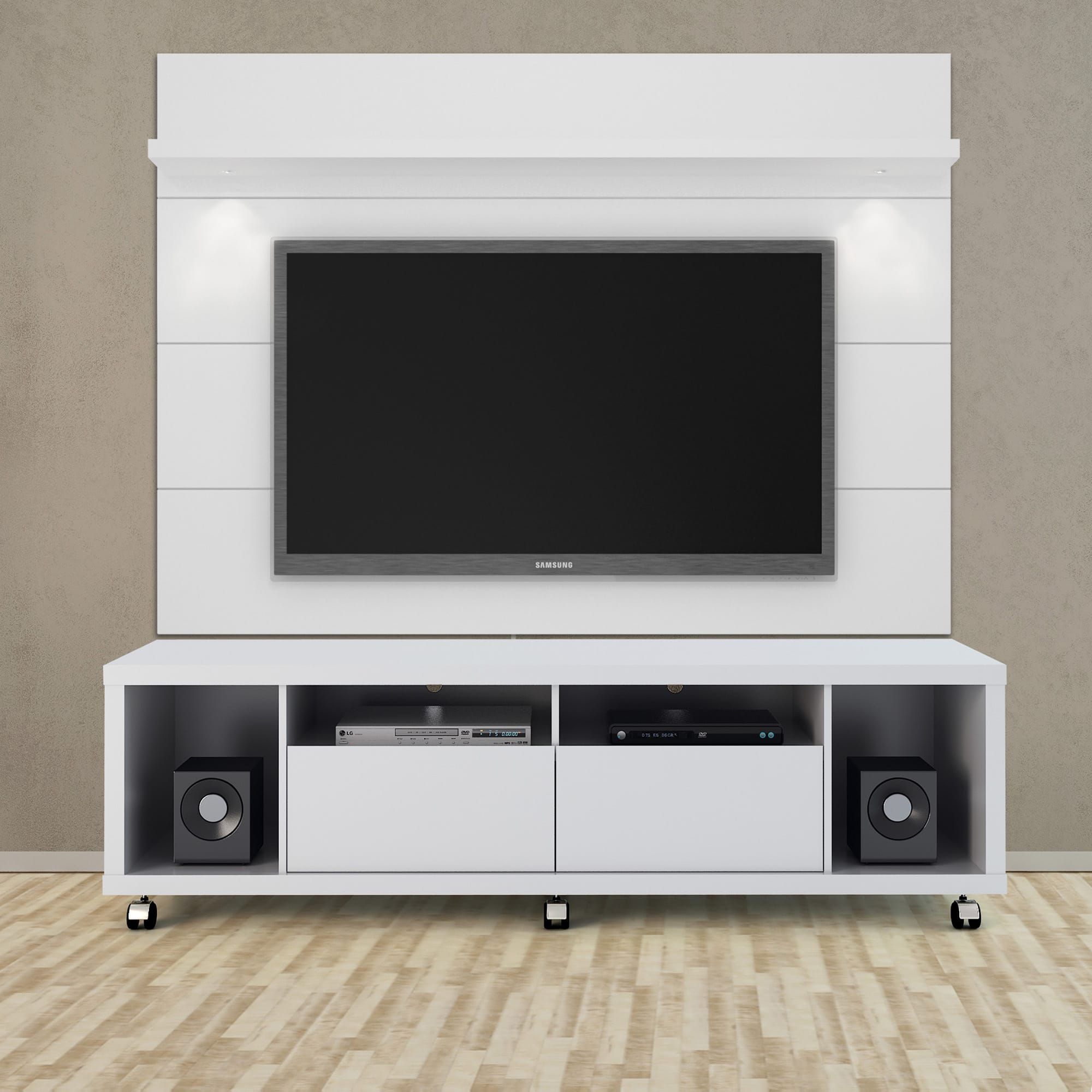 Cabrini White Gloss Tv Stand & Floating Wall Tv Panel W/1.8 Led Lights Inside Tv Stands With Lights (Gallery 10 of 20)