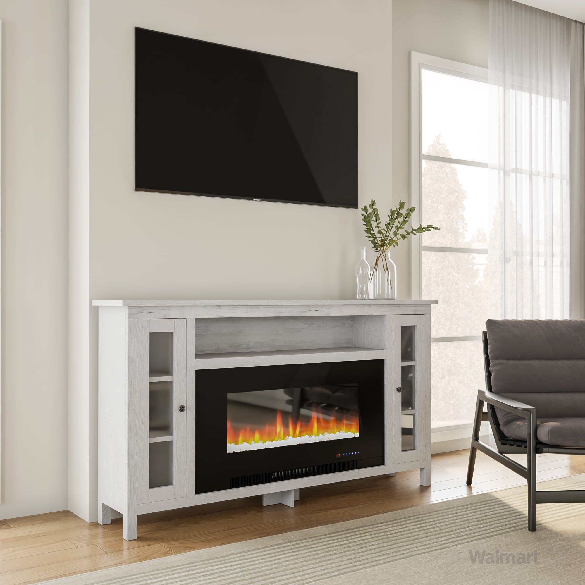 Cambridge Somerset 70 In. White Electric Fireplace Tv Stand With Multi Regarding Modern Fireplace Tv Stands (Gallery 10 of 20)