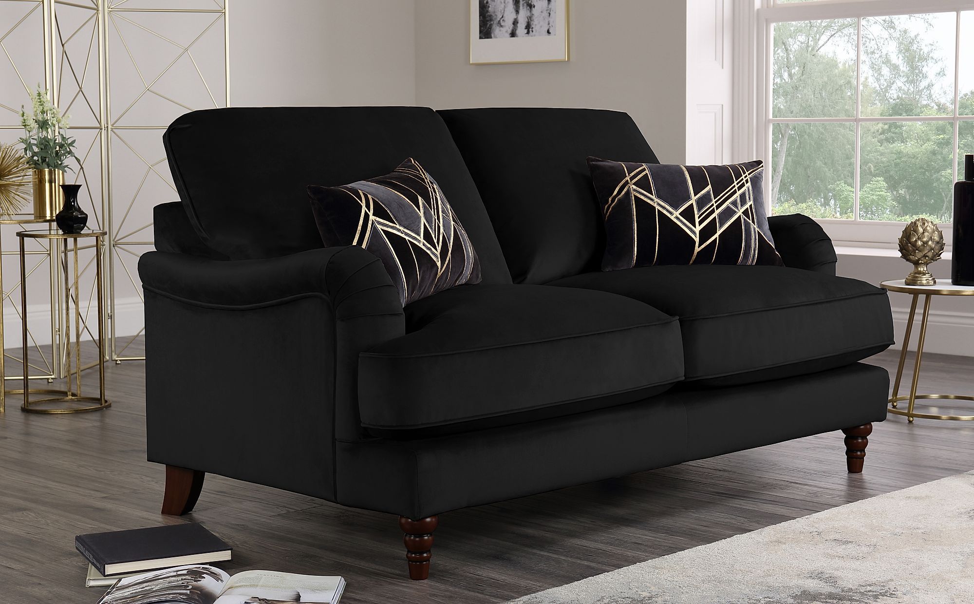 Charleston Black Velvet 2 Seater Sofa | Furniture Choice For 2 Seater Black Velvet Sofa Beds (Gallery 1 of 20)