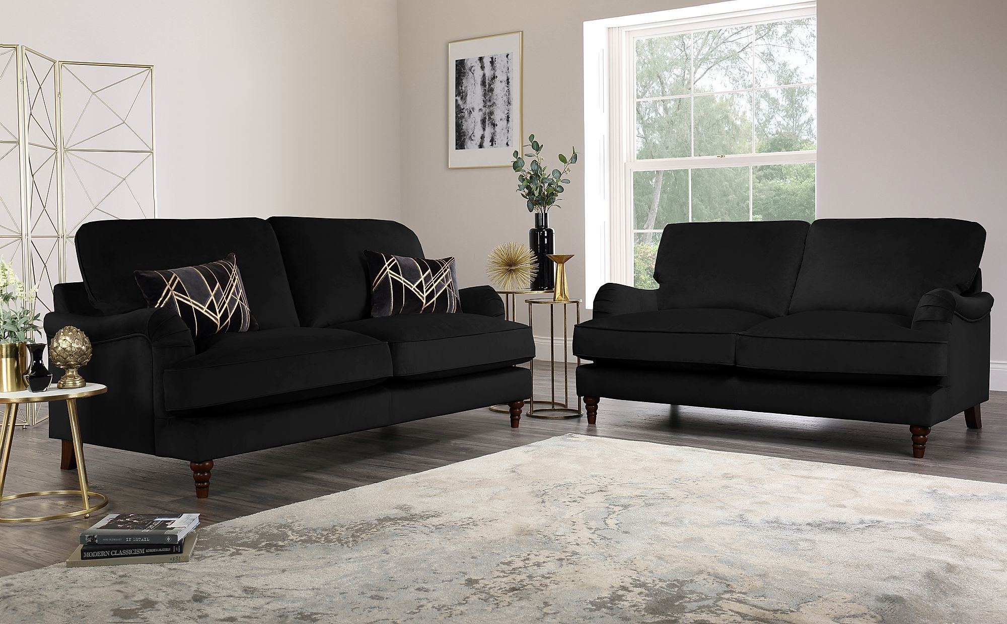 Charleston Black Velvet 3+2 Seater Sofa Set | Furniture Choice Inside Black Velvet Sofas (Gallery 16 of 20)