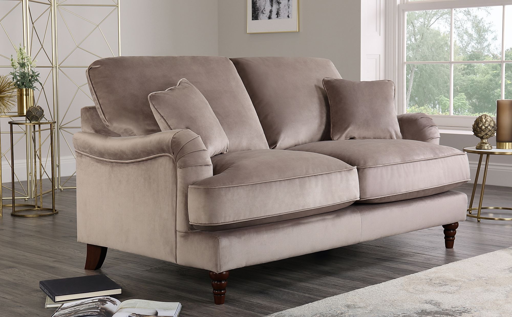Charleston Mink Velvet 2 Seater Sofa | Furniture Choice With Black Velvet 2 Seater Sofa Beds (View 10 of 20)