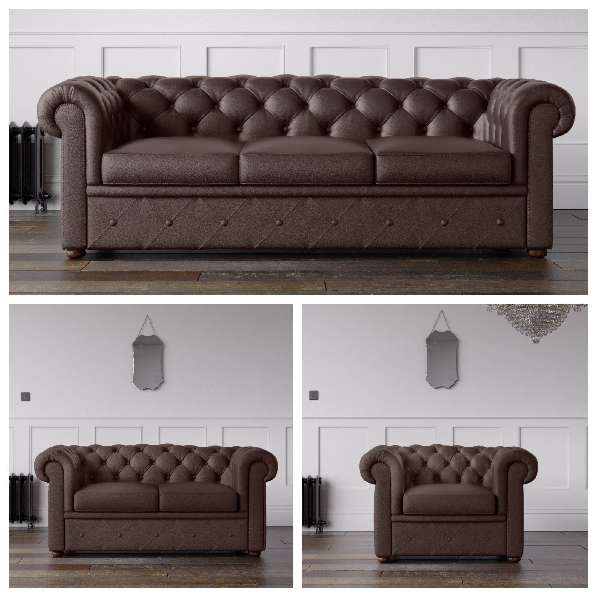 Chesterfield Faux Leather Sofa Chocolate – Endure Fabrics With Faux Leather Sofas In Chocolate Brown (Gallery 1 of 20)